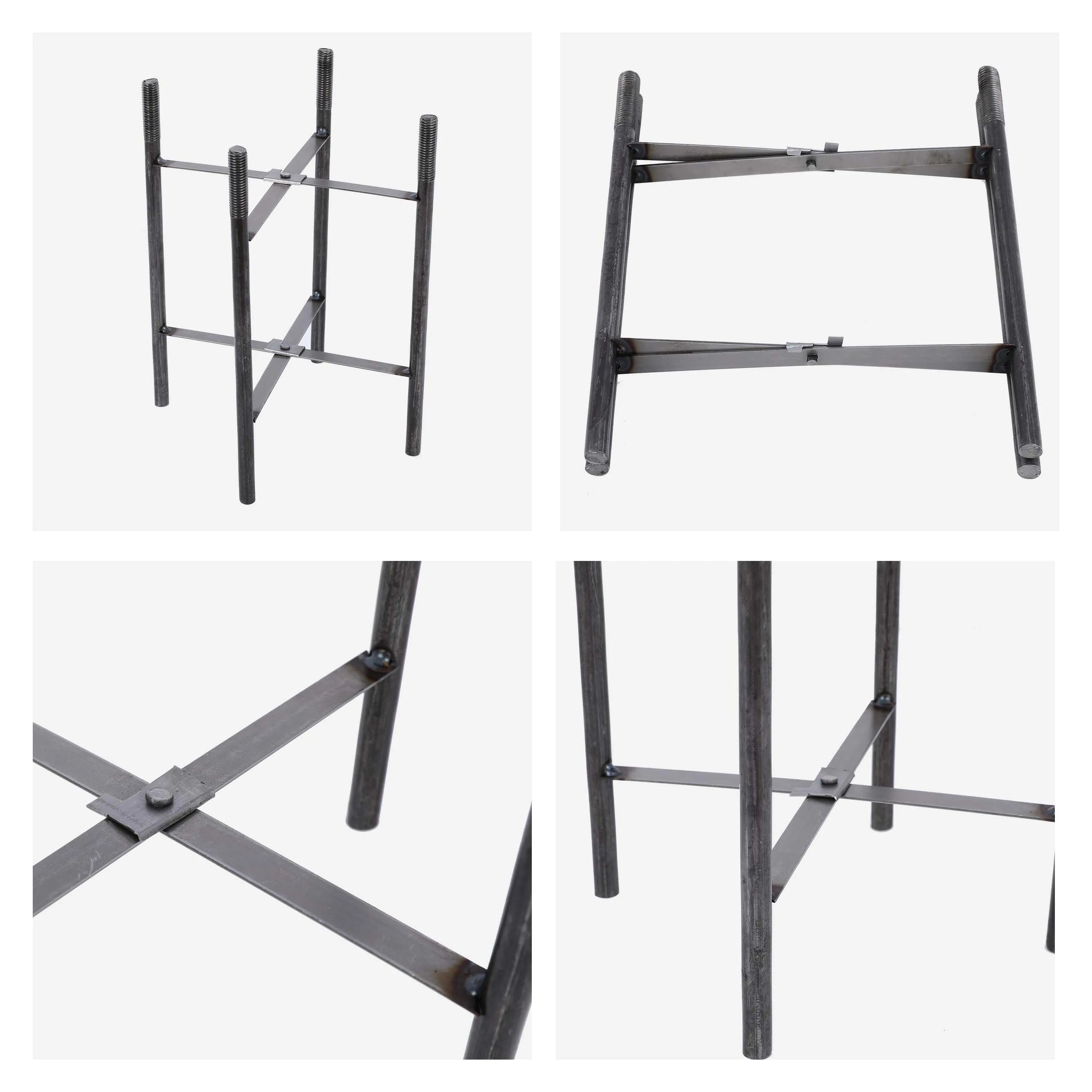 Bright, even studio lighting showcases the metal plant stand's industrial design against a clean white backdrop.