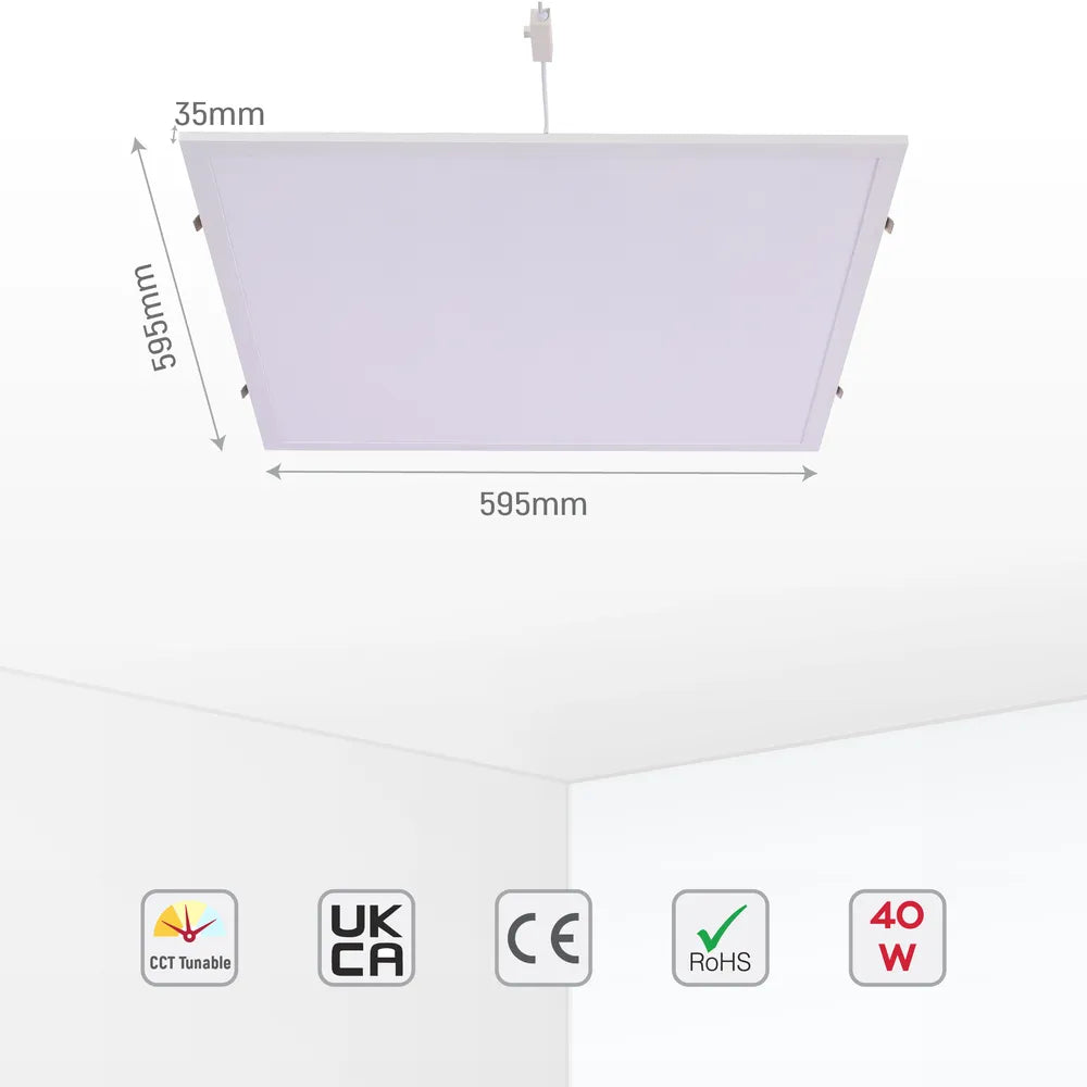 Size and technical specs of the 600x600 Luminous Switch 3CCT LED Panel Light 2x2ft 40W-165-038406