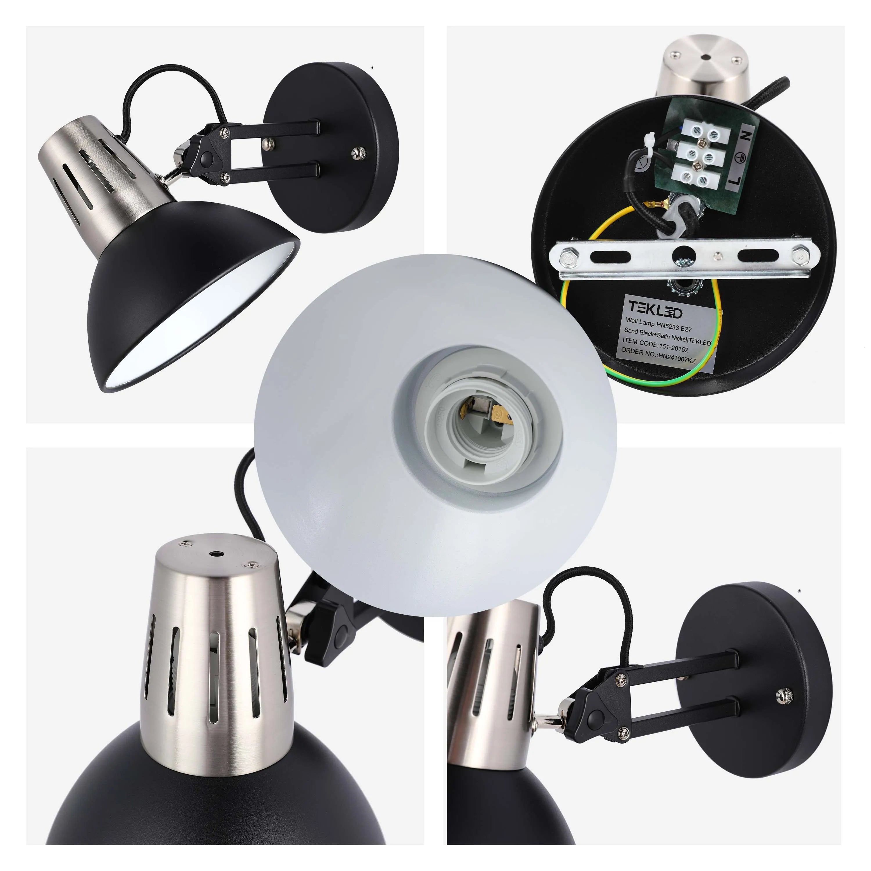 A contemporary black and silver wall lamp with an adjustable arm, offering focused lighting.