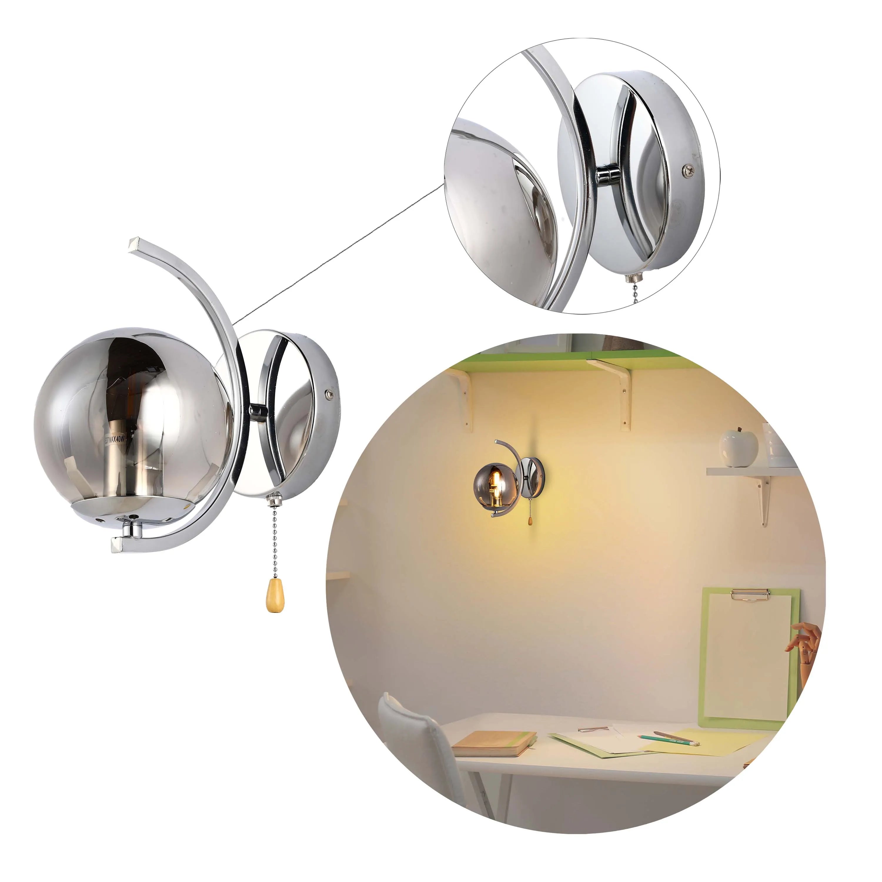 Stylish wall light with a spherical shade, casting a warm, inviting glow. A modern design ideal for adding ambience to any room.