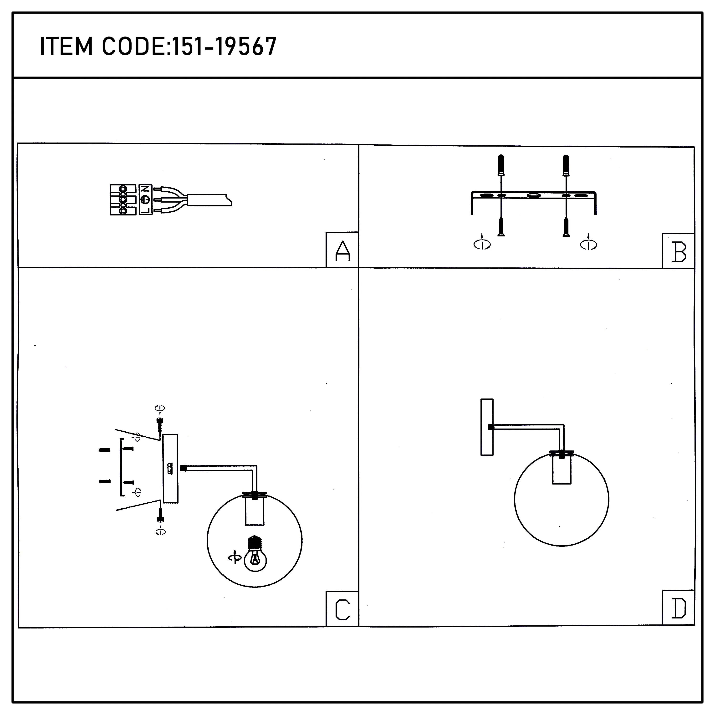 Diagram of how to assemble the stylish wall light, item code 151-19567.