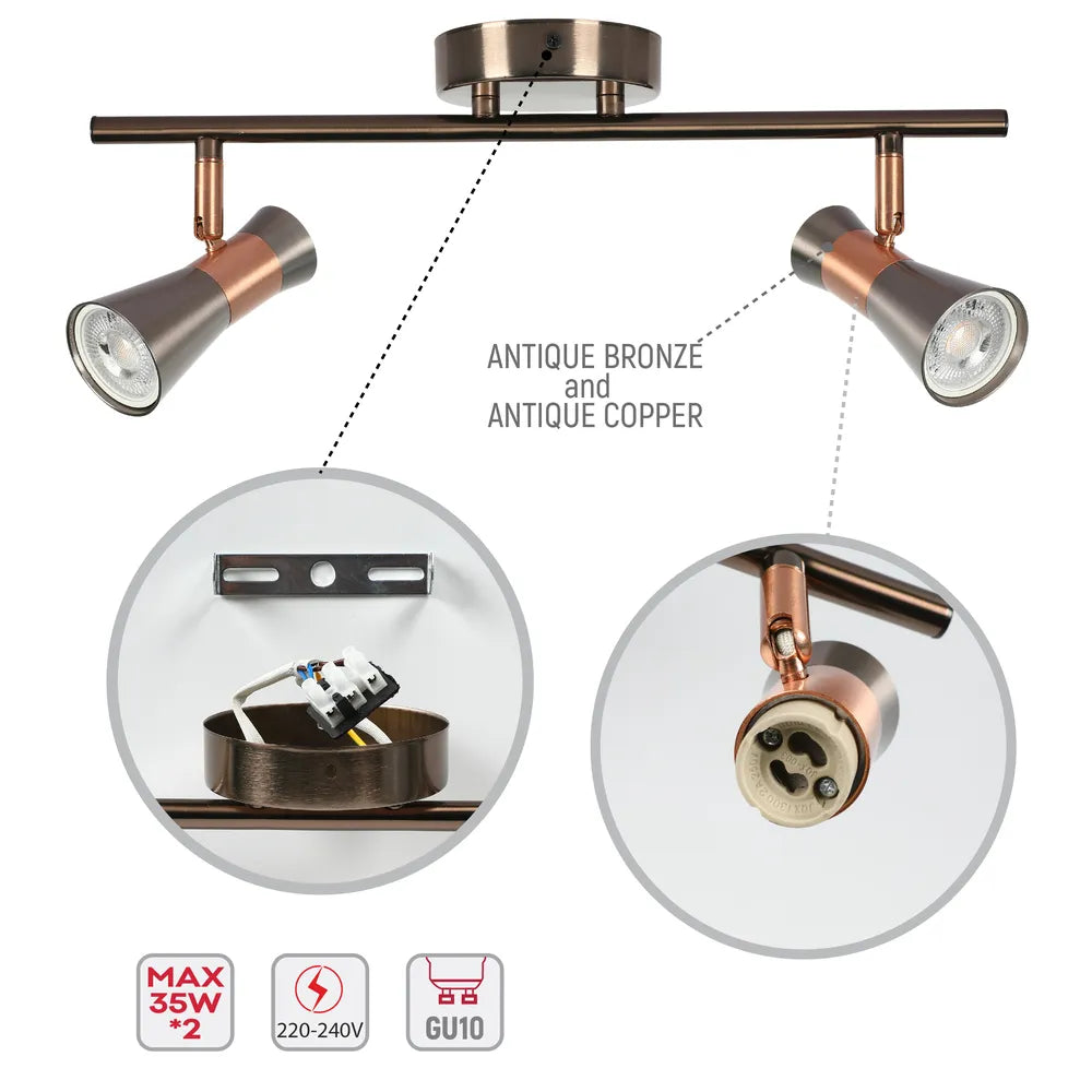 Details of the Antique Bronze & Copper Adjustable Track Spotlights-172-03139