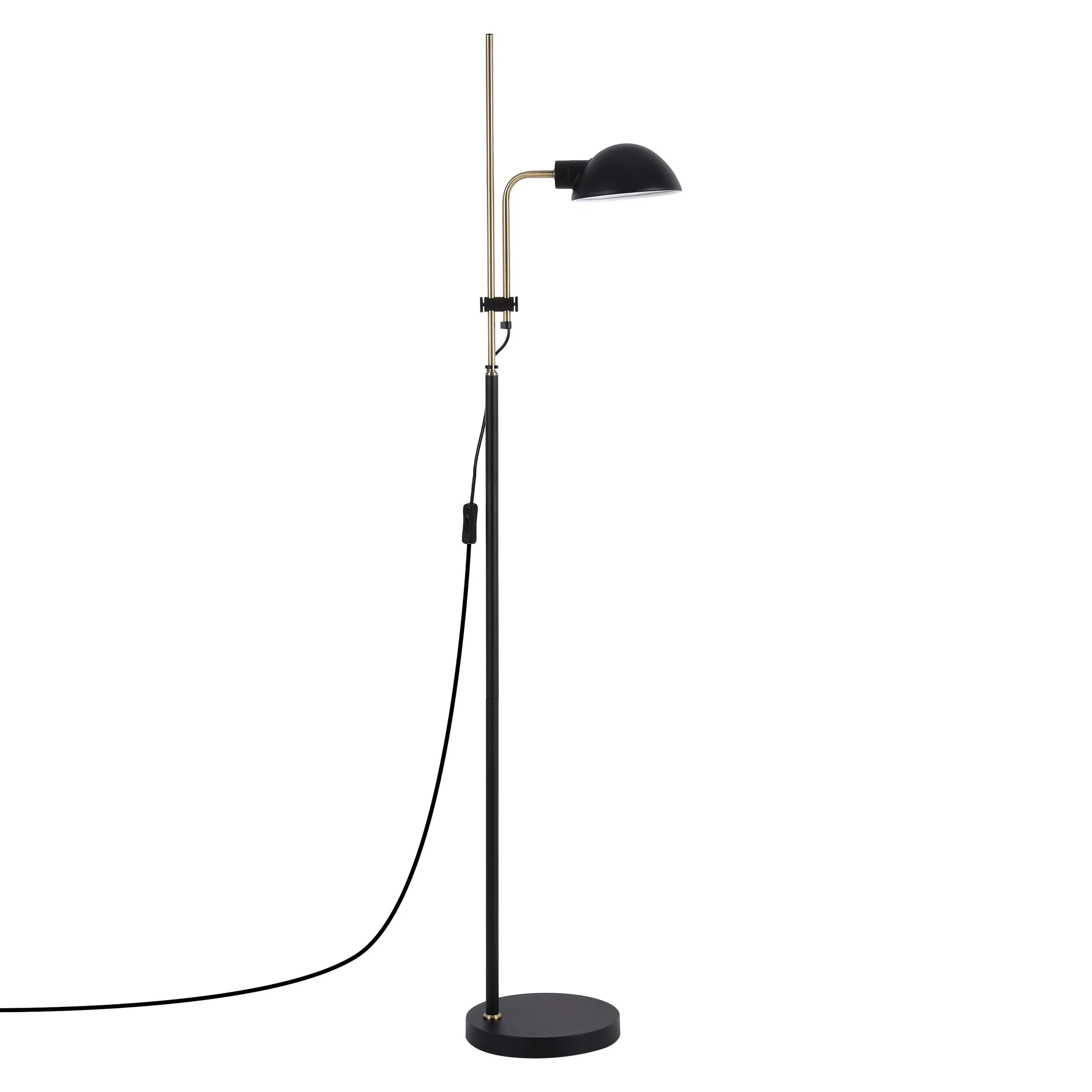 Stylish black and gold floor lamp with an adjustable head, perfect for adding a touch of modern elegance to any room.