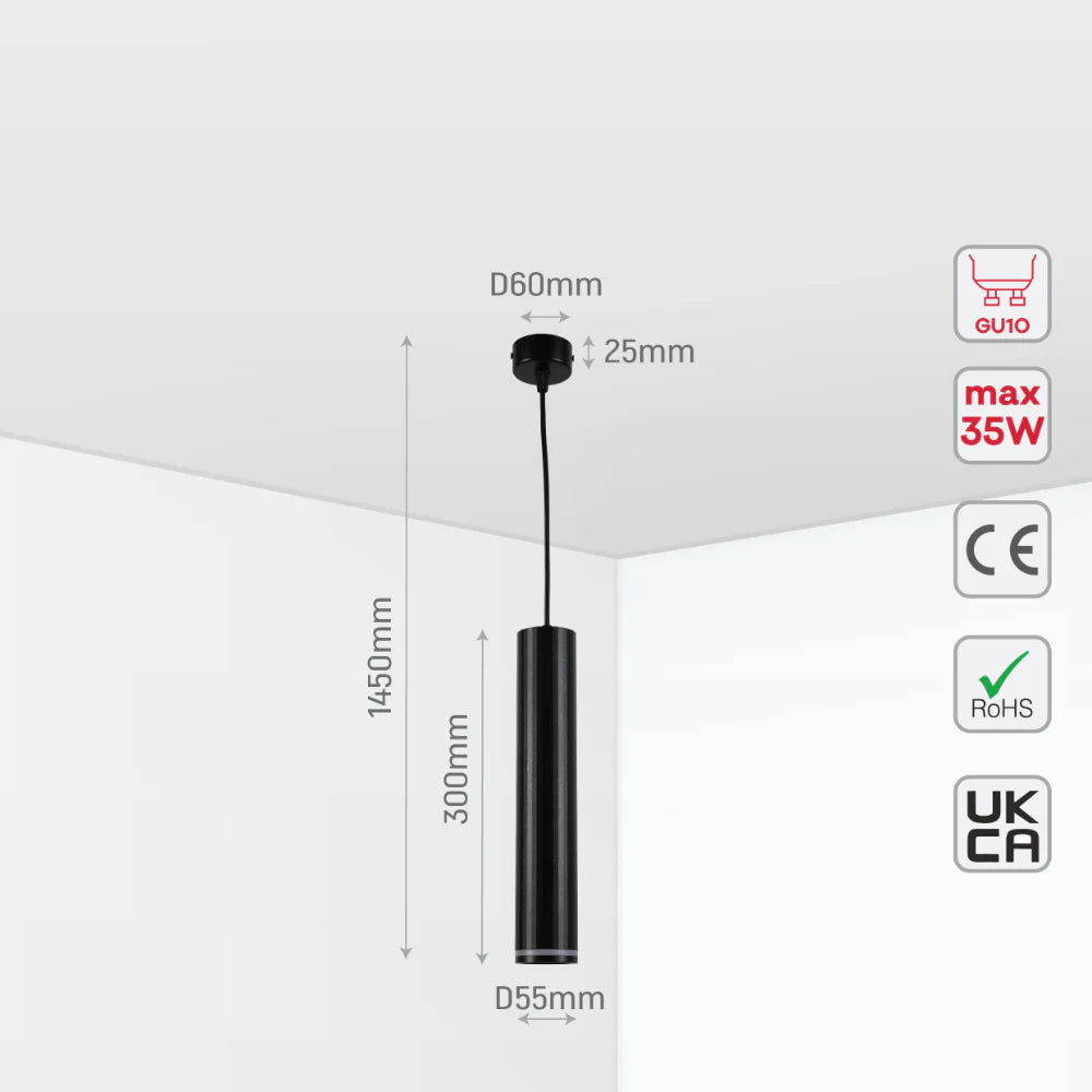 Black Cylinder Pendant Downlight GU10 Modern Minimalist, Pendant Downlight, TEKLED 9