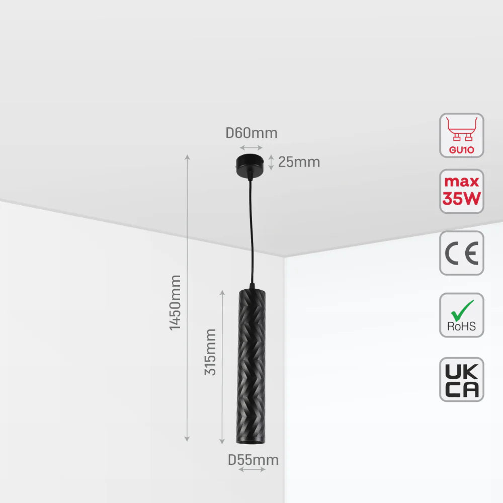 Black Cylinder Pendant Downlight GU10 Modern Minimalist, Pendant Downlight, TEKLED 10