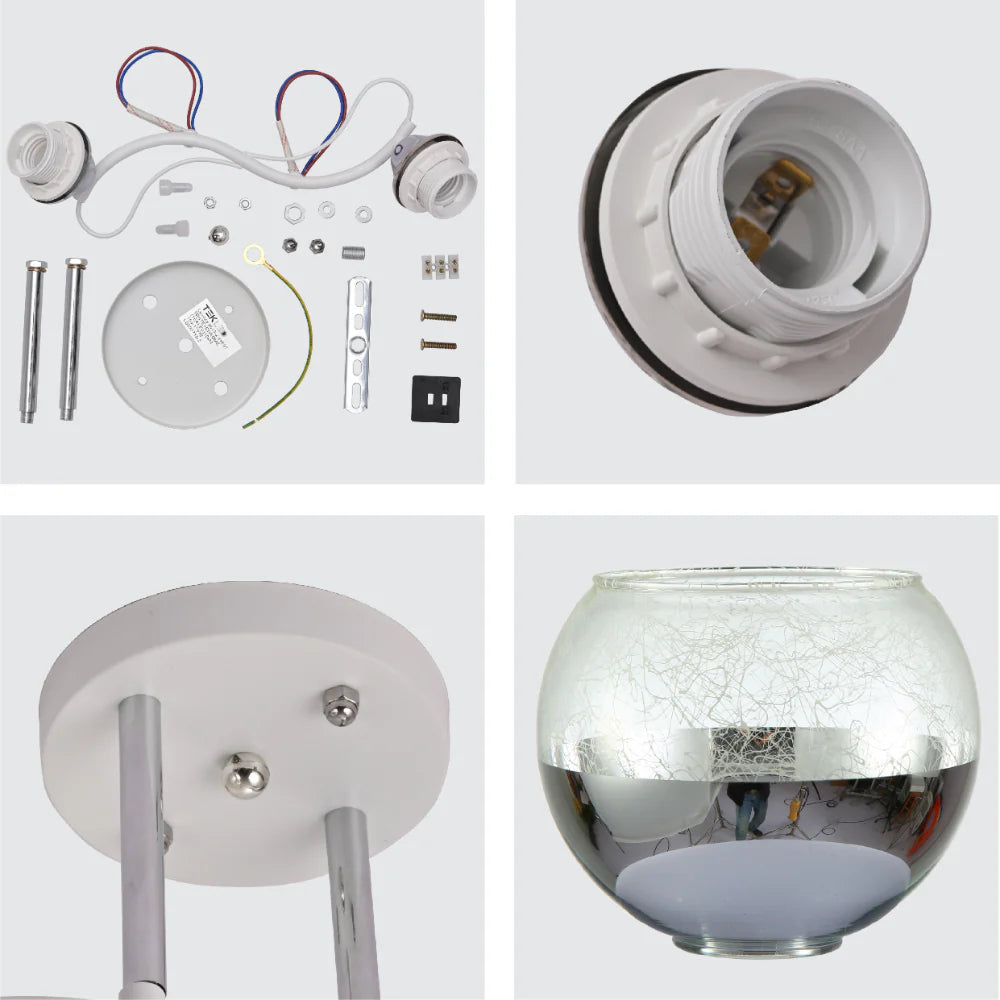 Chrome Metal Partial Mirror Cone Glass Ceiling Light E27 21