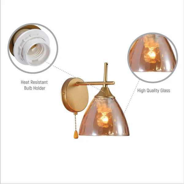 Modern Cone Glass Wall Light E27 with Pull Down Switch
