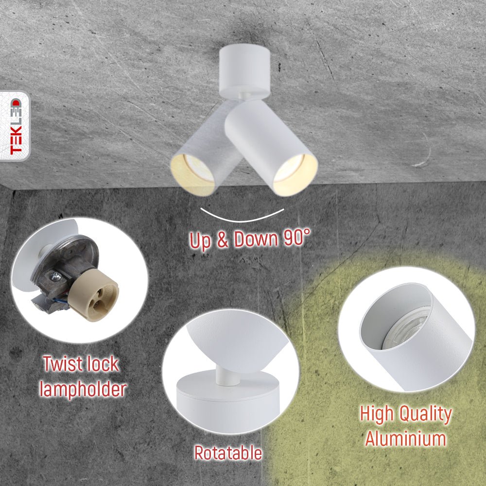 Close up shots of Cyclinder Downlight White Surface Mount Rotatable with GU10 Fitting | TEKLED 172-03026