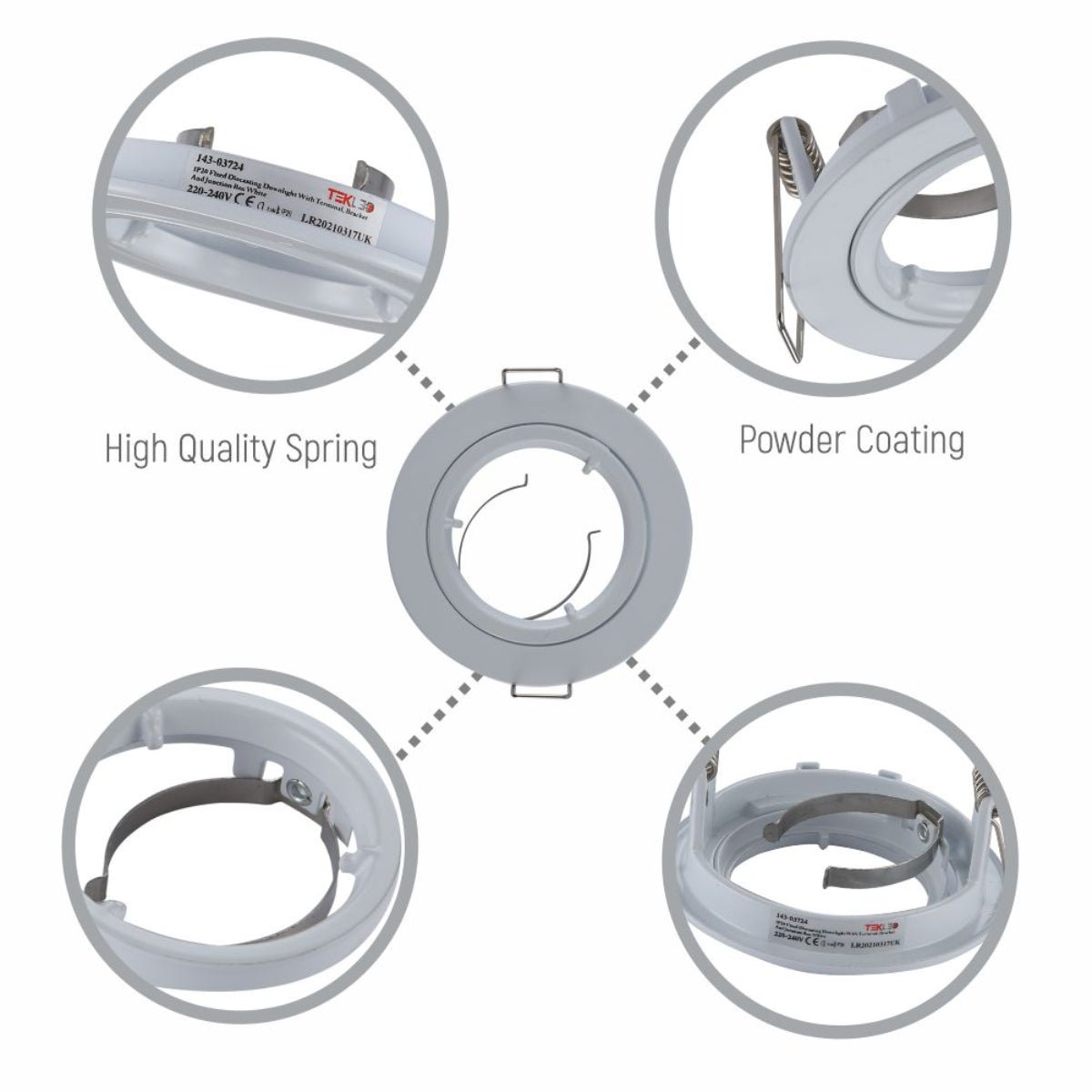 Close up shots of Fixed Diecast Aluminium Downlight White IP20 with GU10 Fitting | TEKLED 143-03724