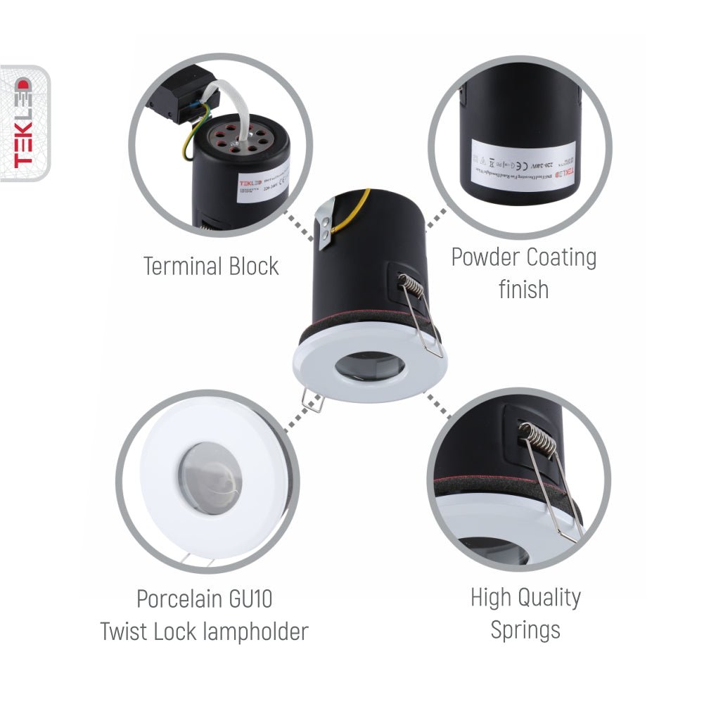 Close up shots of IP65 Fixed Diecasting Fire Rated Downlight White | TEKLED 143-03706