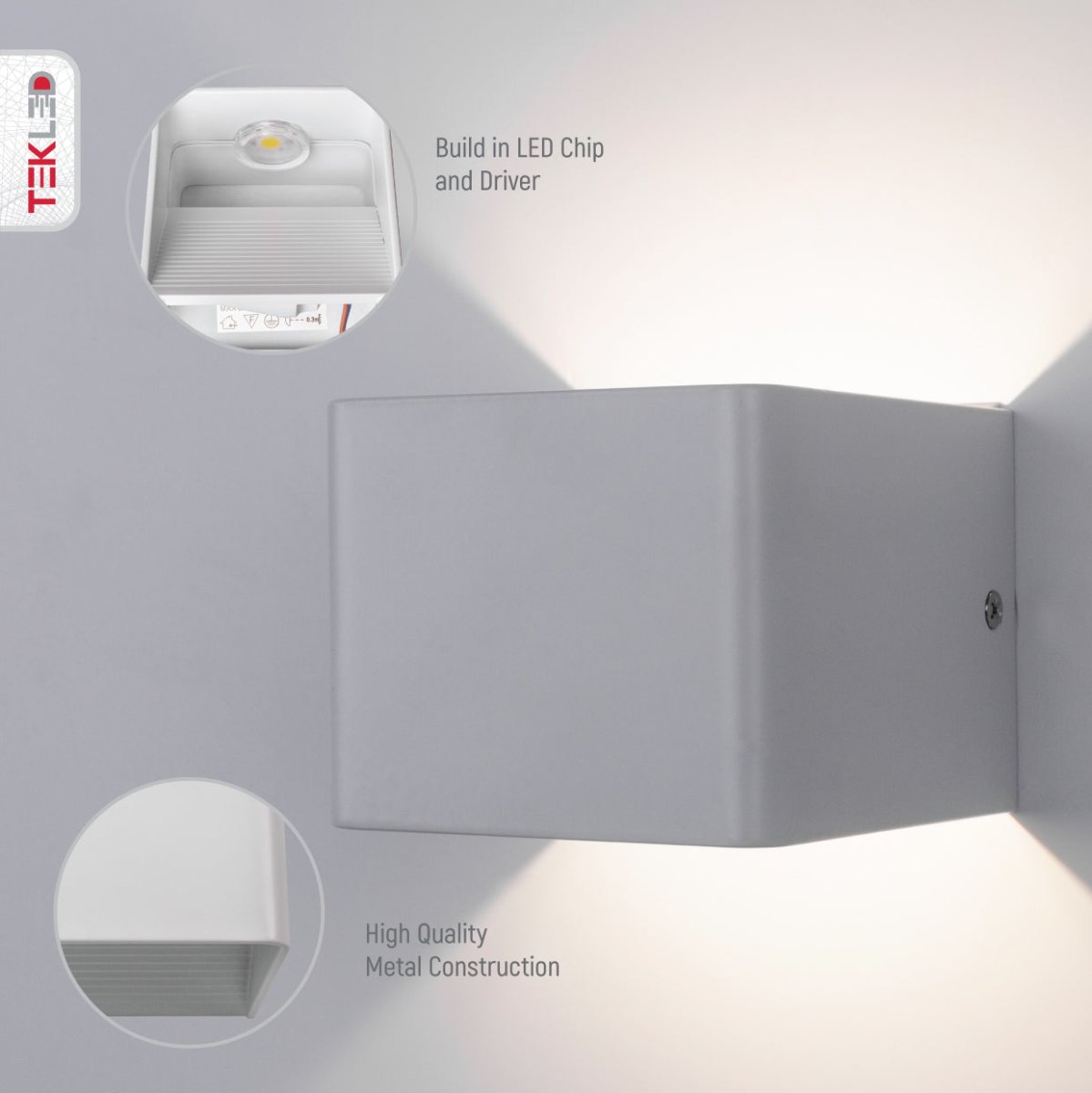 Close up shots of LED Cuboid Wall Light 5W Cool White 4000K White | TEKLED 151-19620