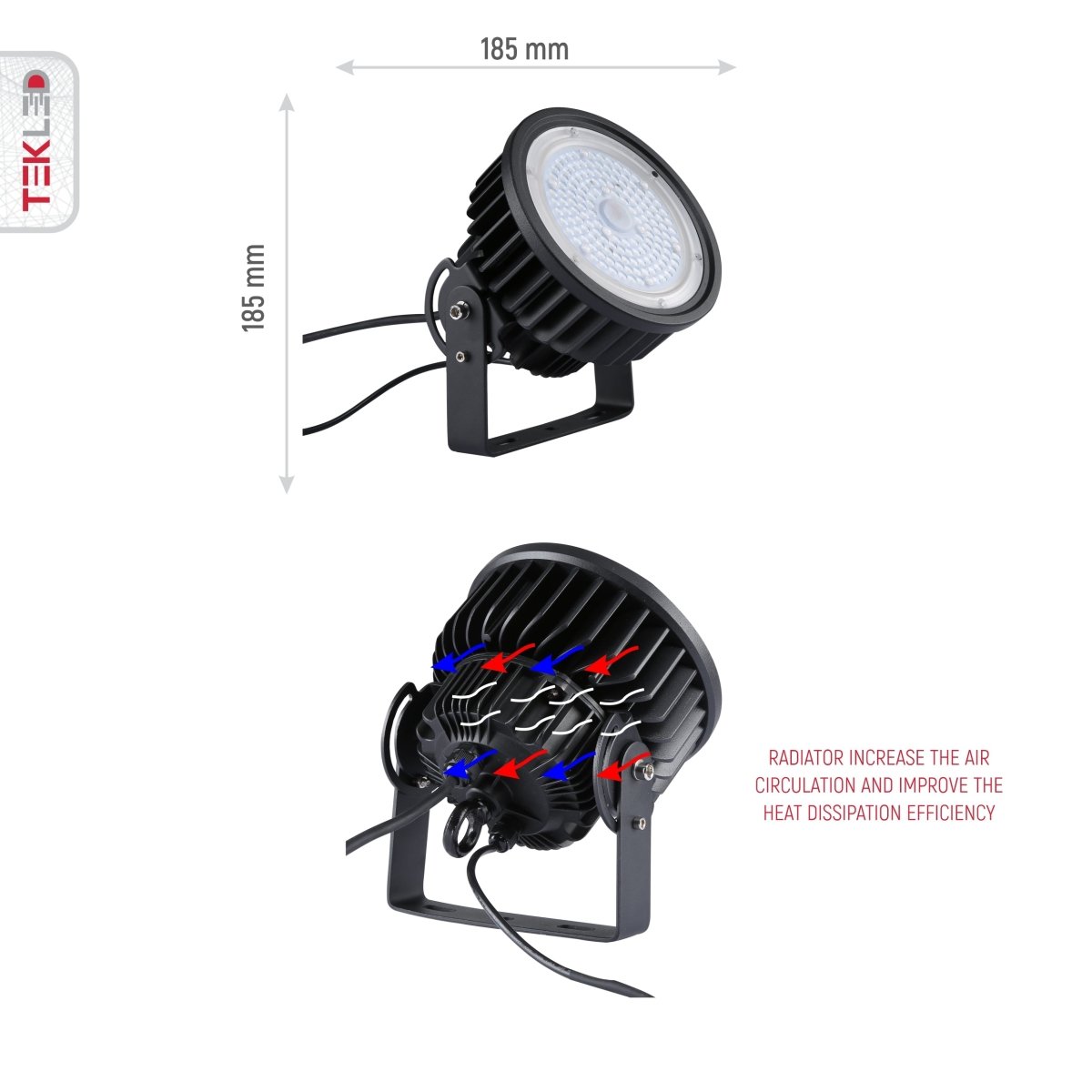 Close up shots of LED UFO Cold Forged Heatsink Highbay Light 100W Cool White 4000K Sand Black IP65 | TEKLED 224-03512