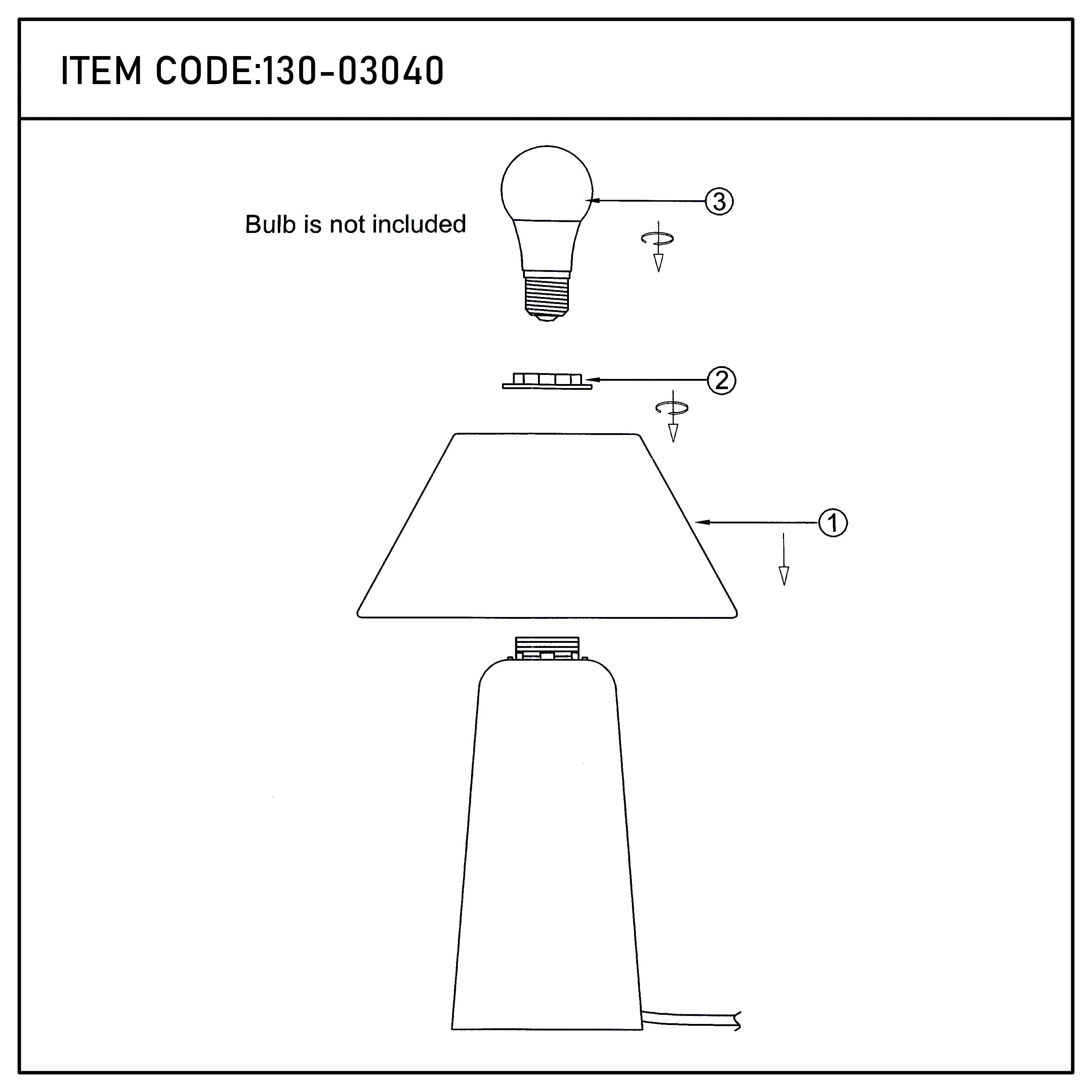 Diagram of a table lamp's assembly with key parts labelled. 'Bulb is not included' is written.