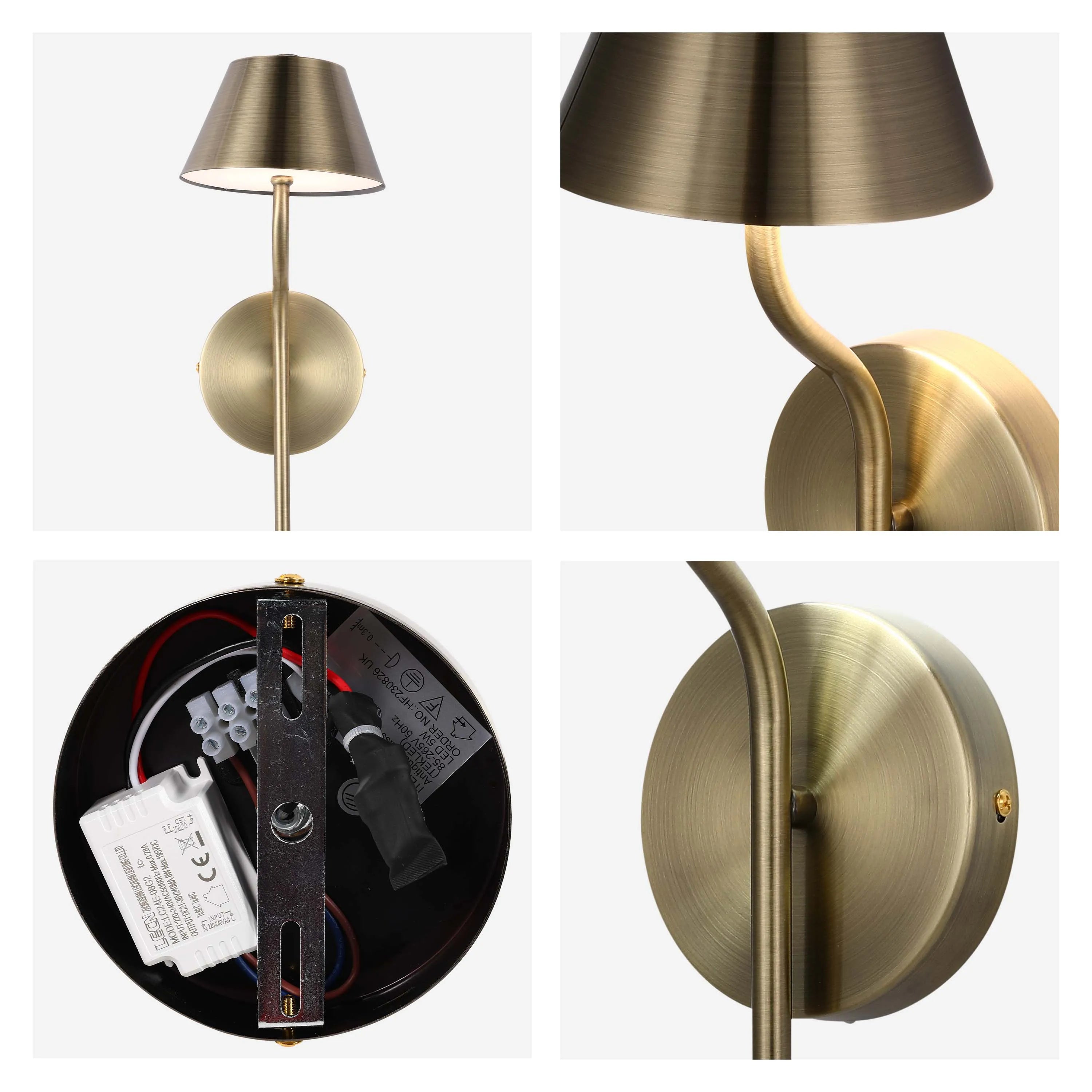 A stylish, vintage-style wall light with a brass finish. Features a lampshade and circular wall mount, adding a touch of elegance to any room.