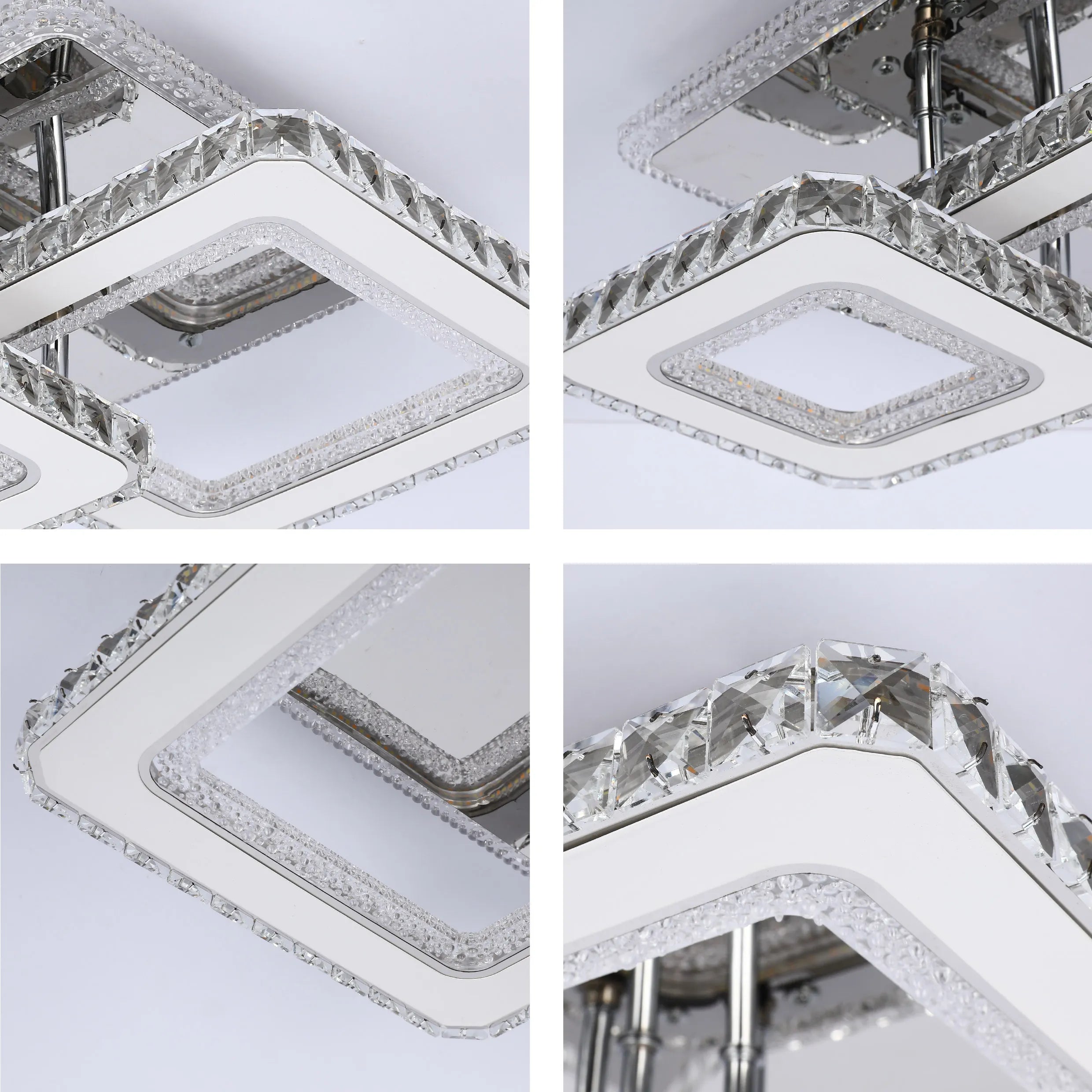 A modern LED ceiling light, adorned with rows of shimmering crystals for a touch of luxury.