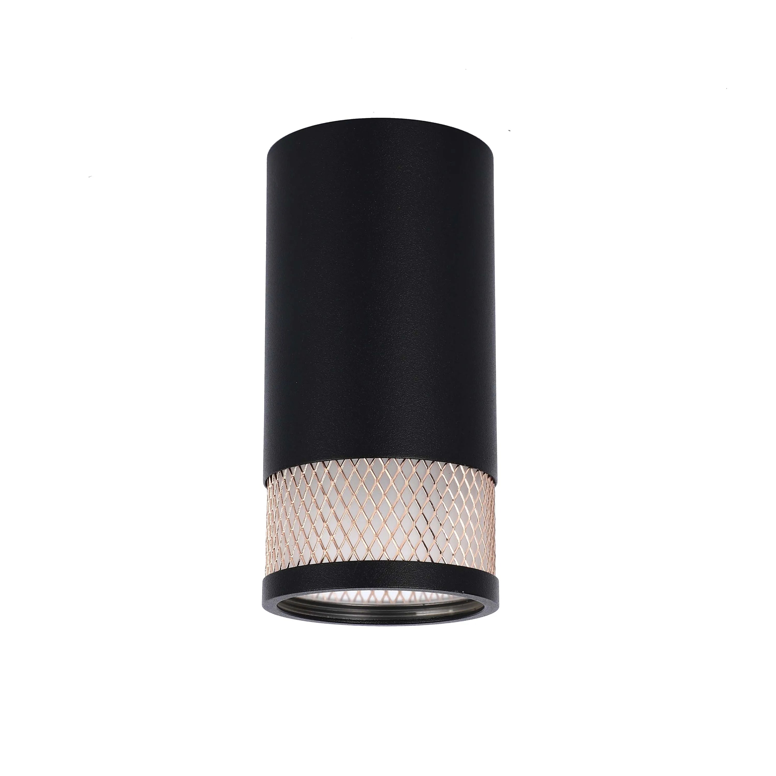 A stylish, matte black cylinder spotlight with a decorative mesh band. Perfect for adding a modern touch to any room.