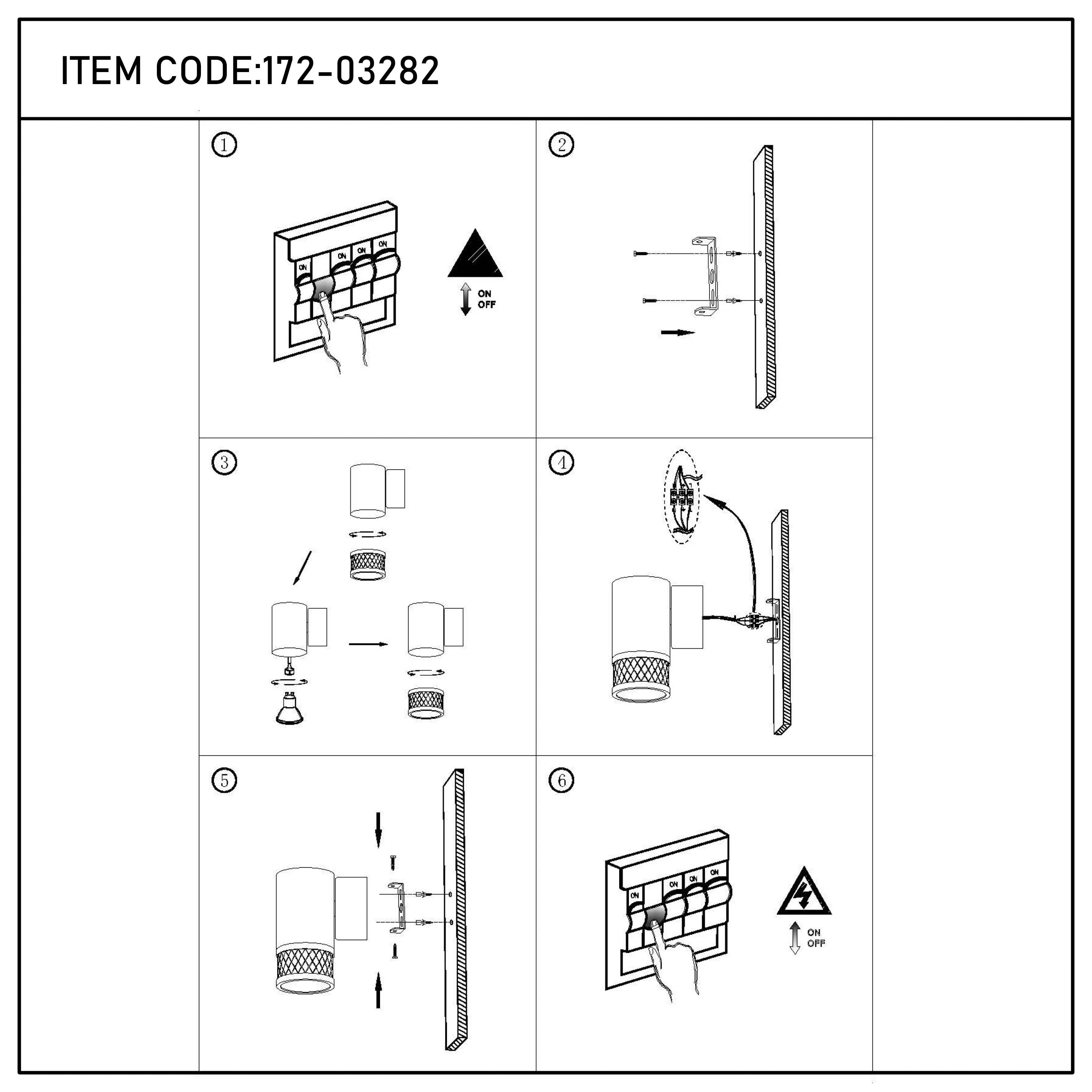 A diagram showing how to safely install and assemble a wall light, including the use of appropriate safety equipment.