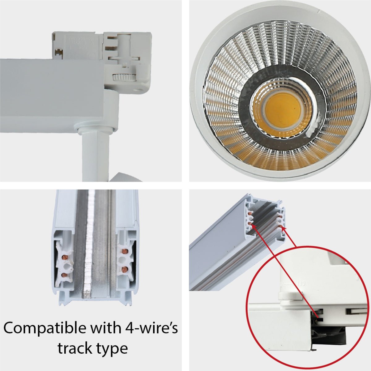 Detailed shots of Tracklight 5-wire 3-Line 20W Cool White 4000K White Body | TEKLED 174-039901 shows the compatible track