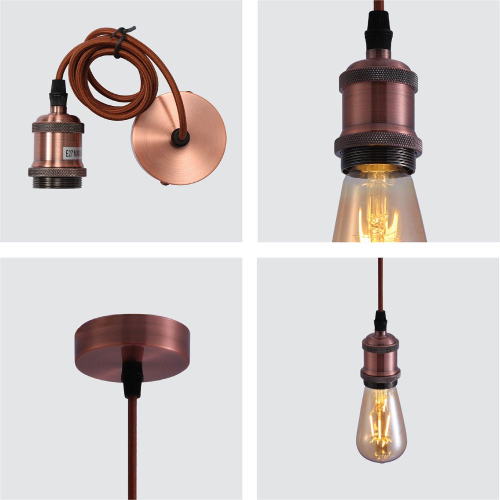 Detailed shots of Vintage Industrial Retro Basic Pendant Ceiling Light E27 Antique Red Bronze Gold Nickel   | TEKLED 150-19008