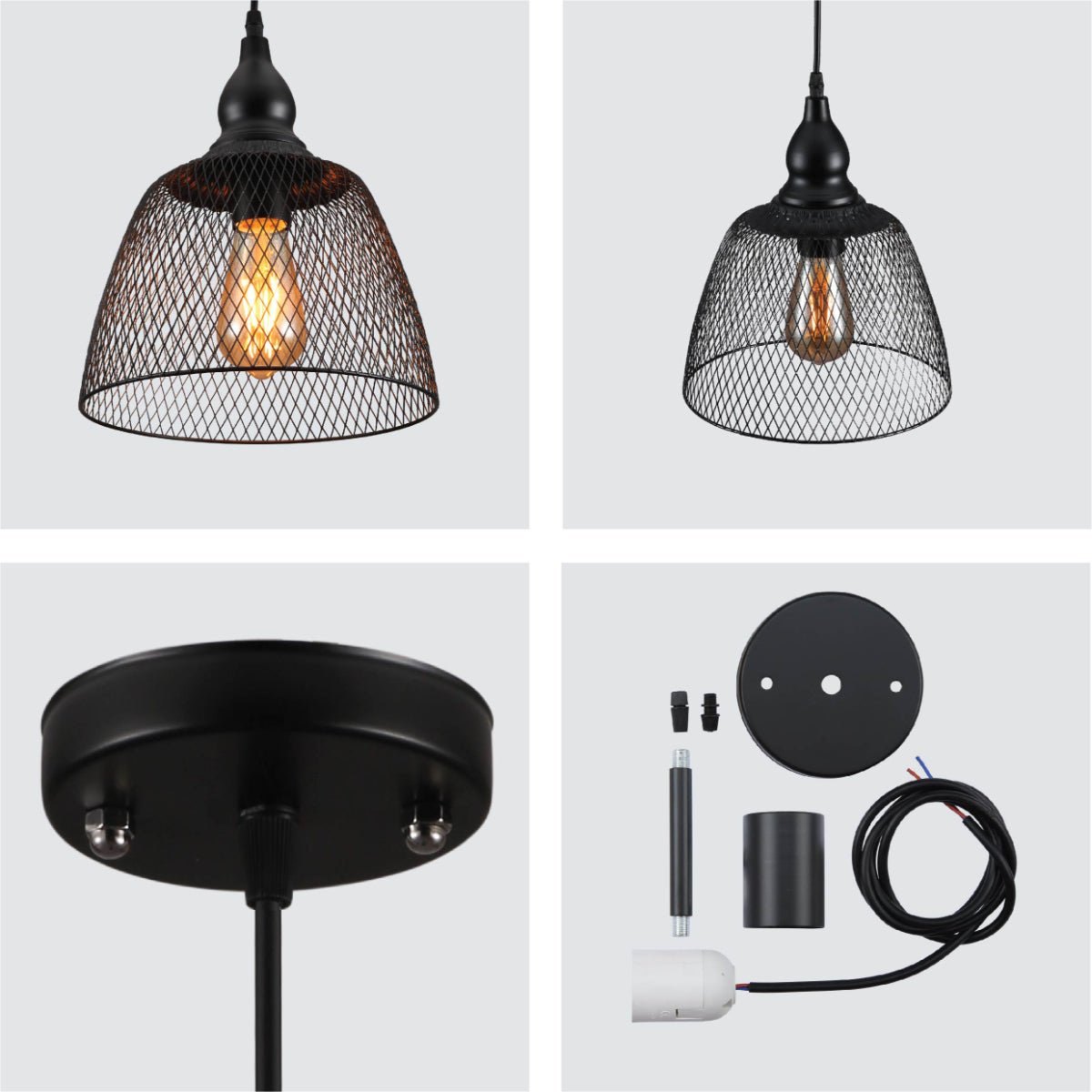 Detailed shots of Wire Mesh Industrial Dome Pendant Ceiling Light with E27 | TEKLED 159-17754
