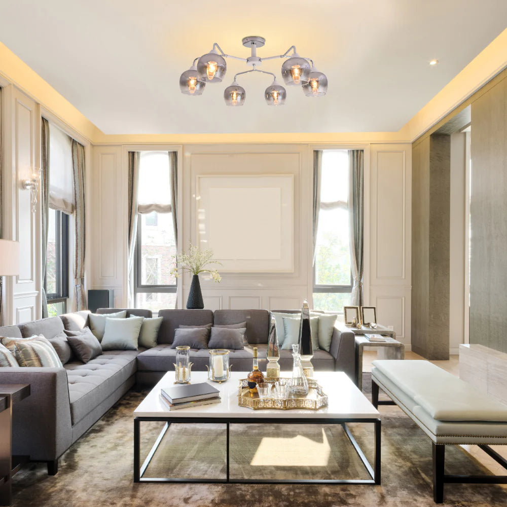 Interior use of Elegant Wishbone Chrome & Smoky Glass Semi Flush Ceiling Light | TEKLED 159-17991