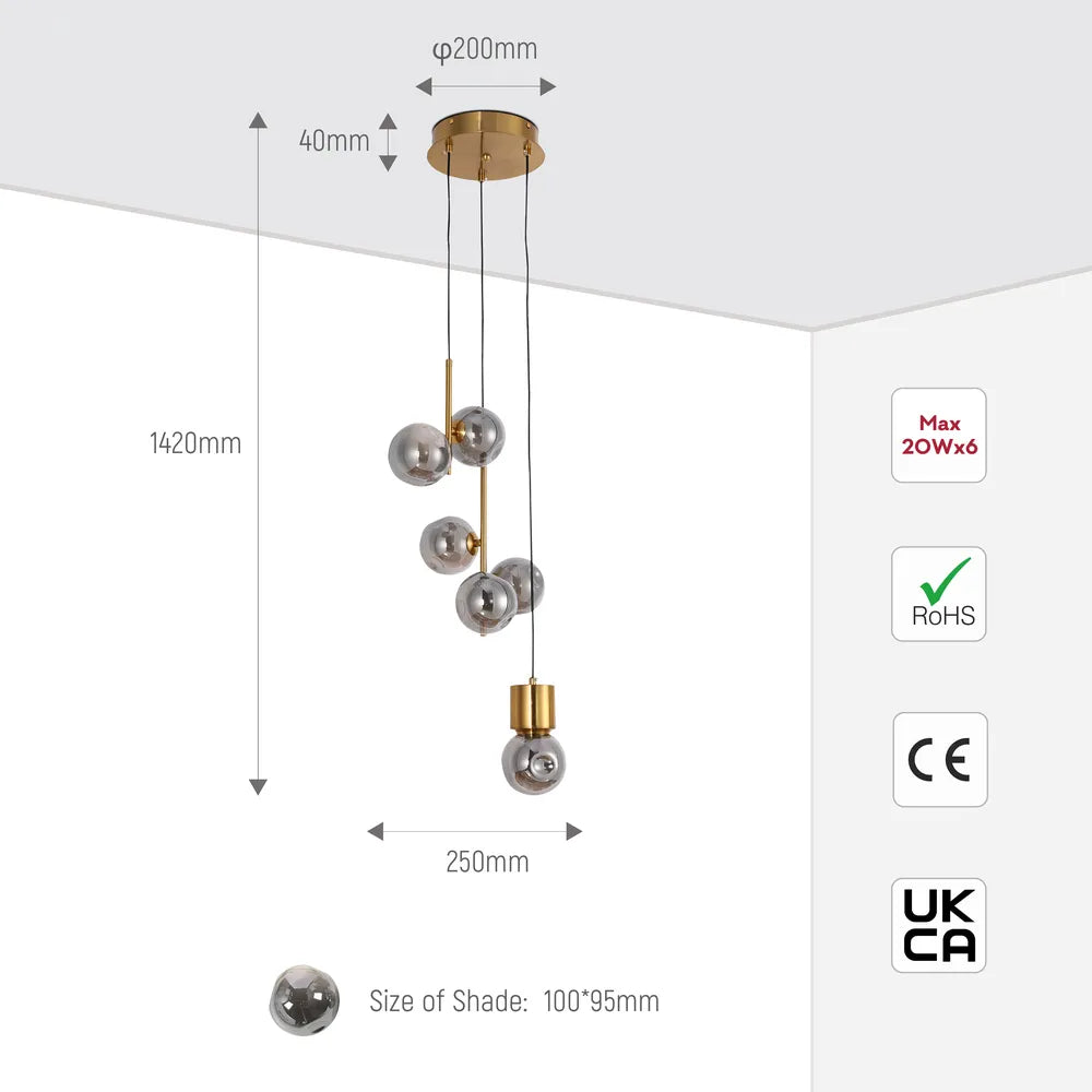 Size and technical specs of the Ethereal Glow Cluster Pendant Light-159-18280