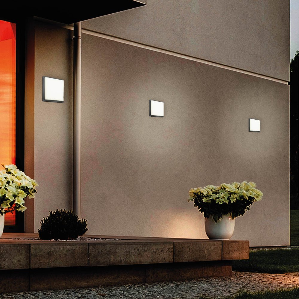 exterior application of LED Diecast Aluminium Modern Square Wall Lamp 20W Cool White 4000K IP54 Anthracite Grey 250mm |  183-03308