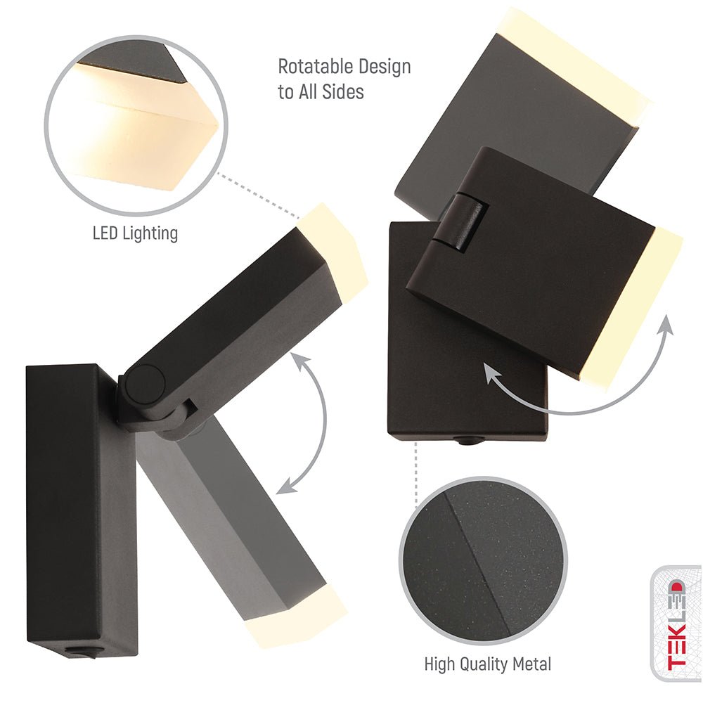 Features of Flat Black Aluminium LED Swing Wall Light 5W Warm White