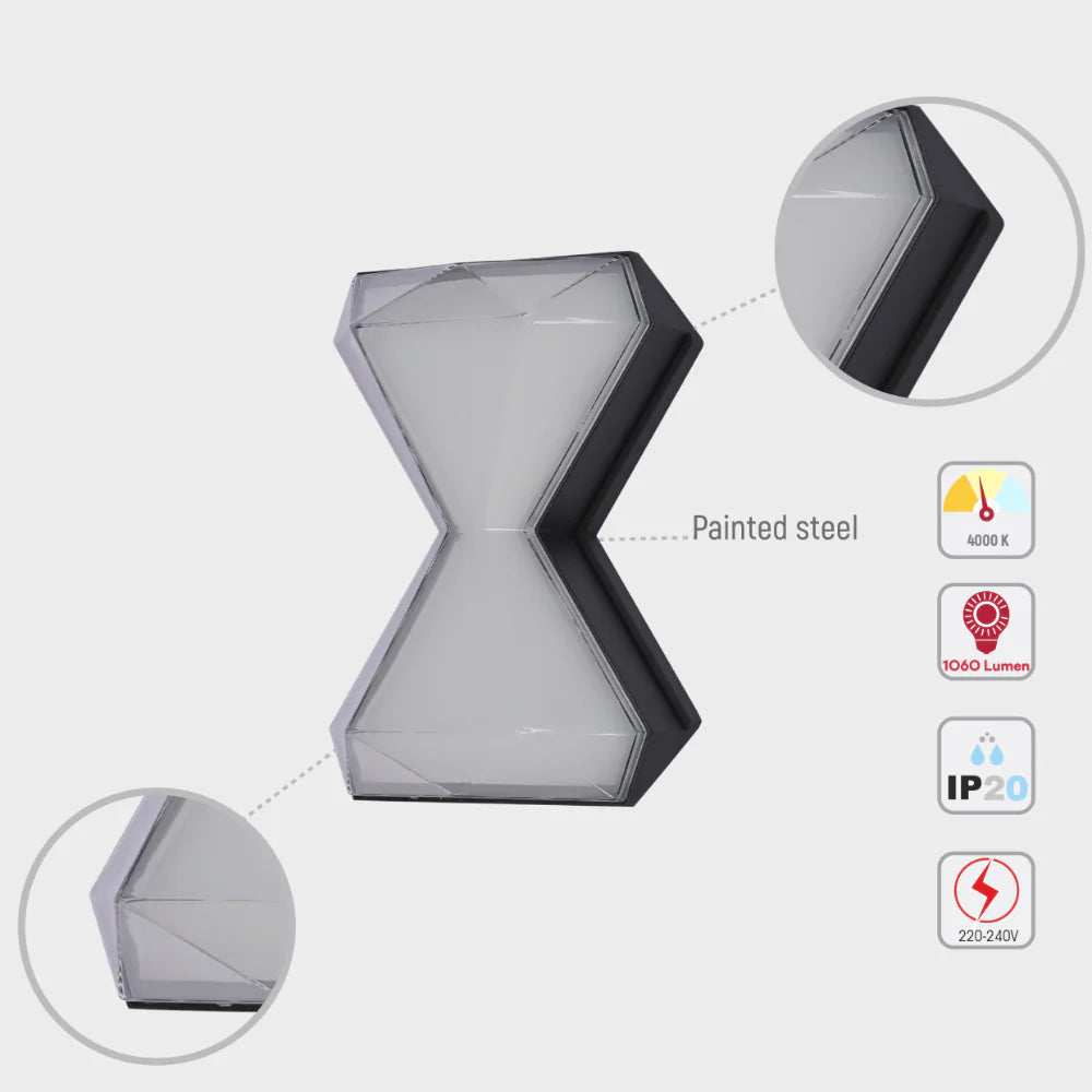 Hourglass Up Down Decorative Modern LED Wall Light Black 4000K 12W 6