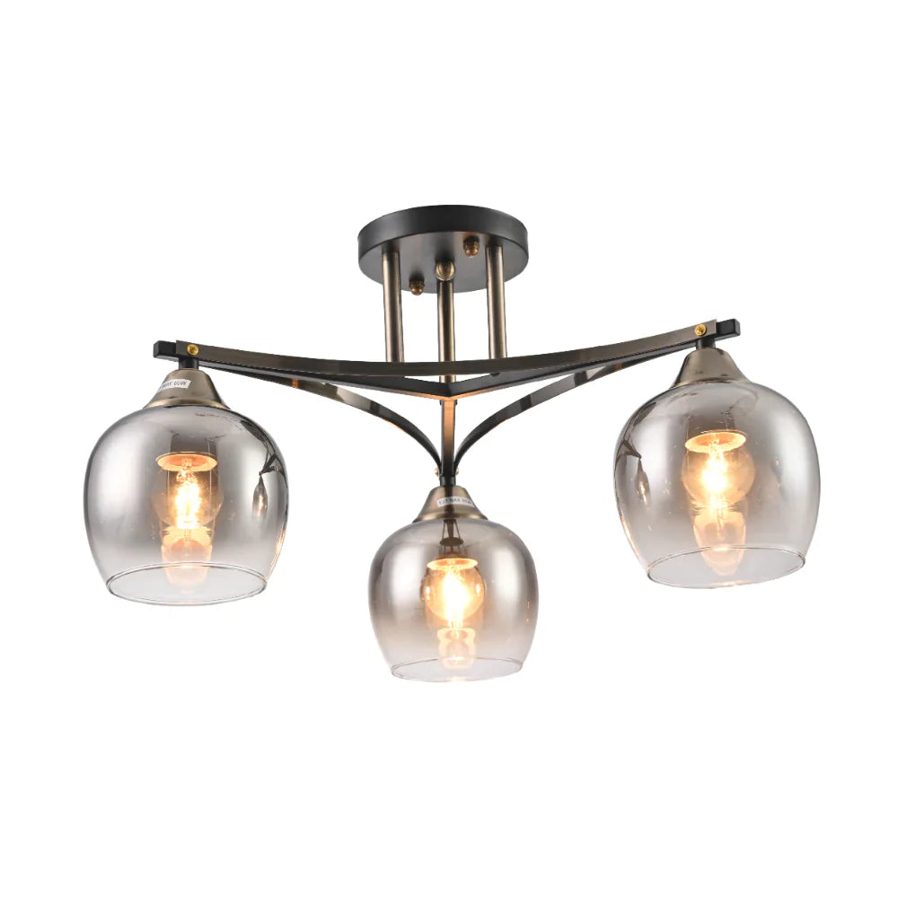 Main image of Geometric Starburst Faded Smoky Grey Globe Black & Bronze Ceiling Light | TEKLED 159-179984