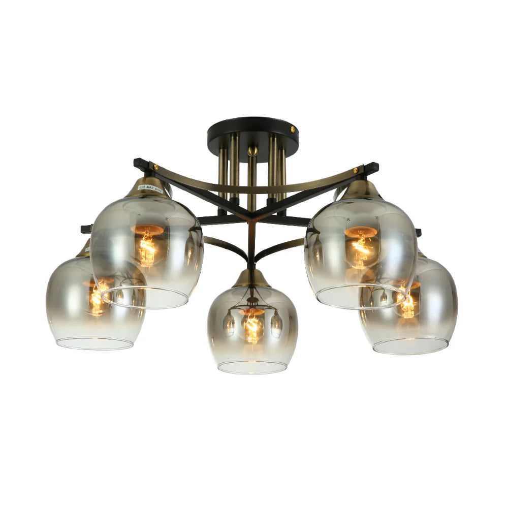 Main image of Geometric Starburst Faded Smoky Grey Globe Black & Bronze Ceiling Light | TEKLED 159-179985