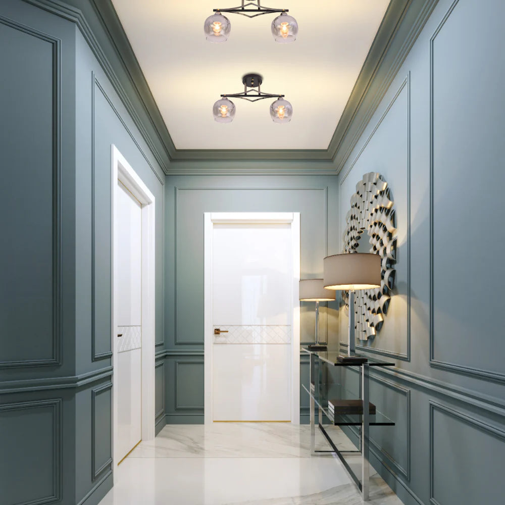 Interior use of Geometric Starburst Faded Smoky Grey Globe Black & Bronze Ceiling Light | TEKLED 159-179983