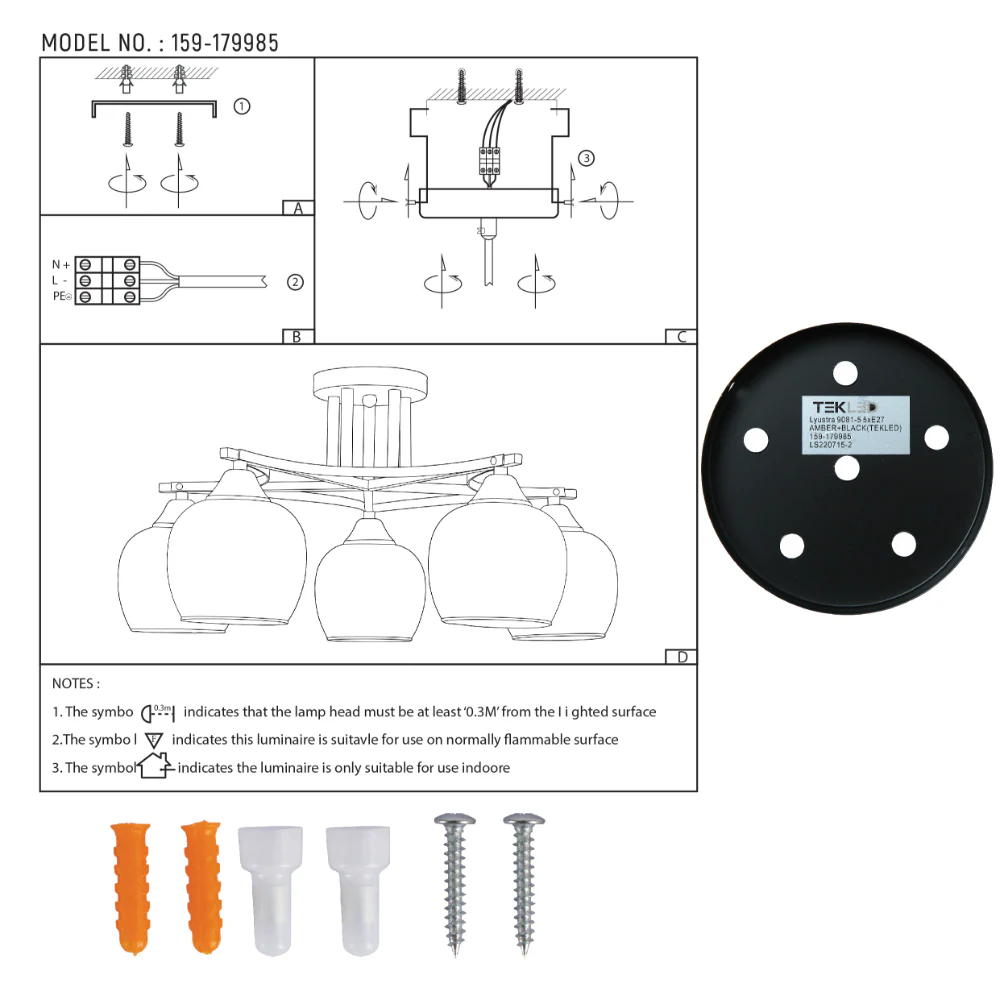User manual for Geometric Starburst Faded Smoky Grey Globe Black & Bronze Ceiling Light | TEKLED 159-179985