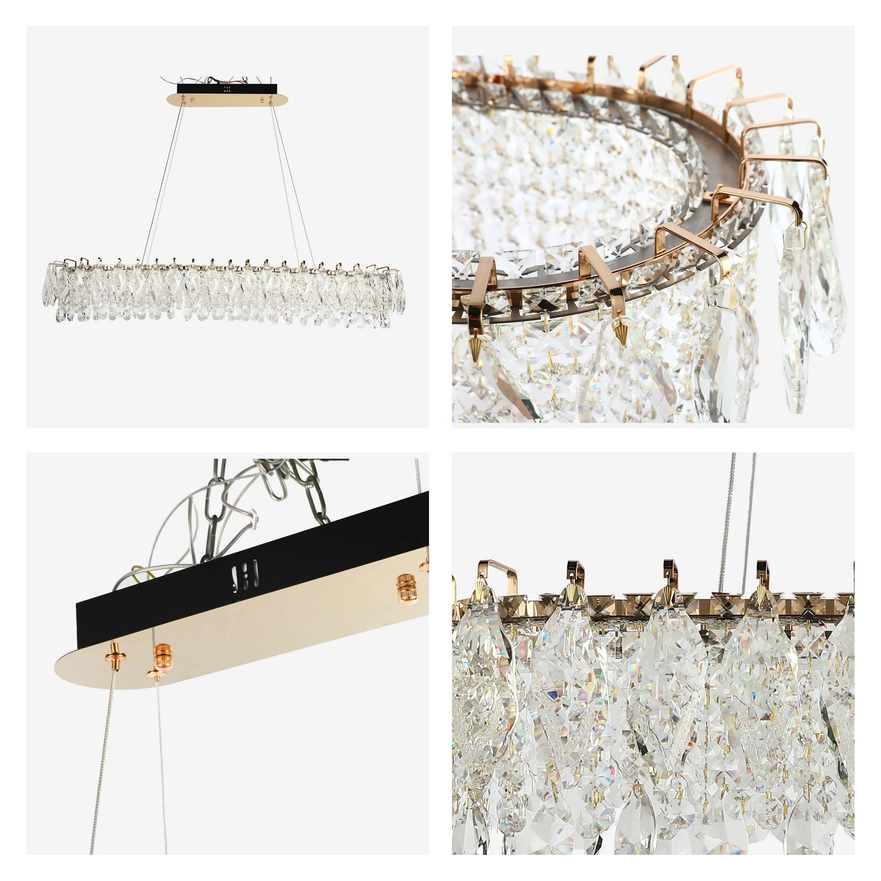 An elegant rectangular chandelier with crystal pendants, offering a touch of glamour and sophistication to any room.
