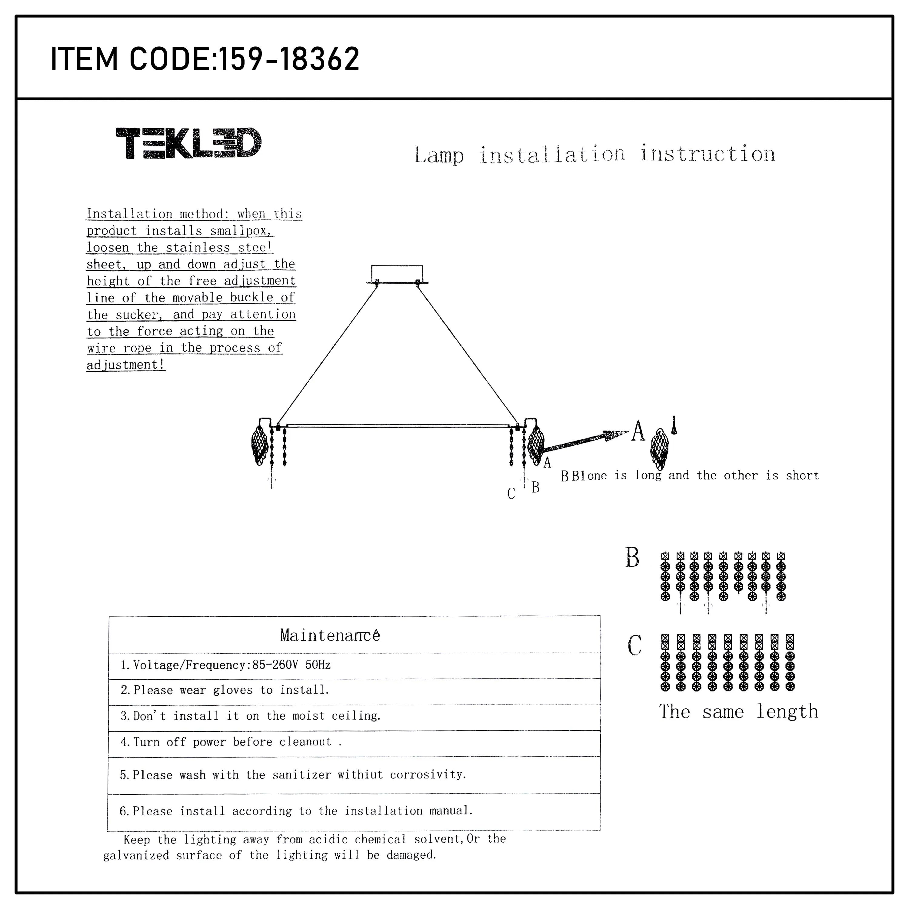 A lighting fixture installation manual. It includes diagrams and written instructions for safe and effective set-up.