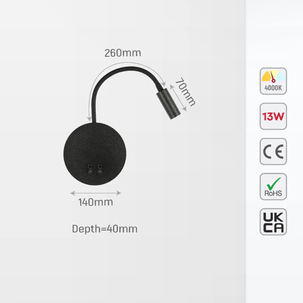 Gooseneck Reading Cove Ambient Bedside LED Wall Light 10