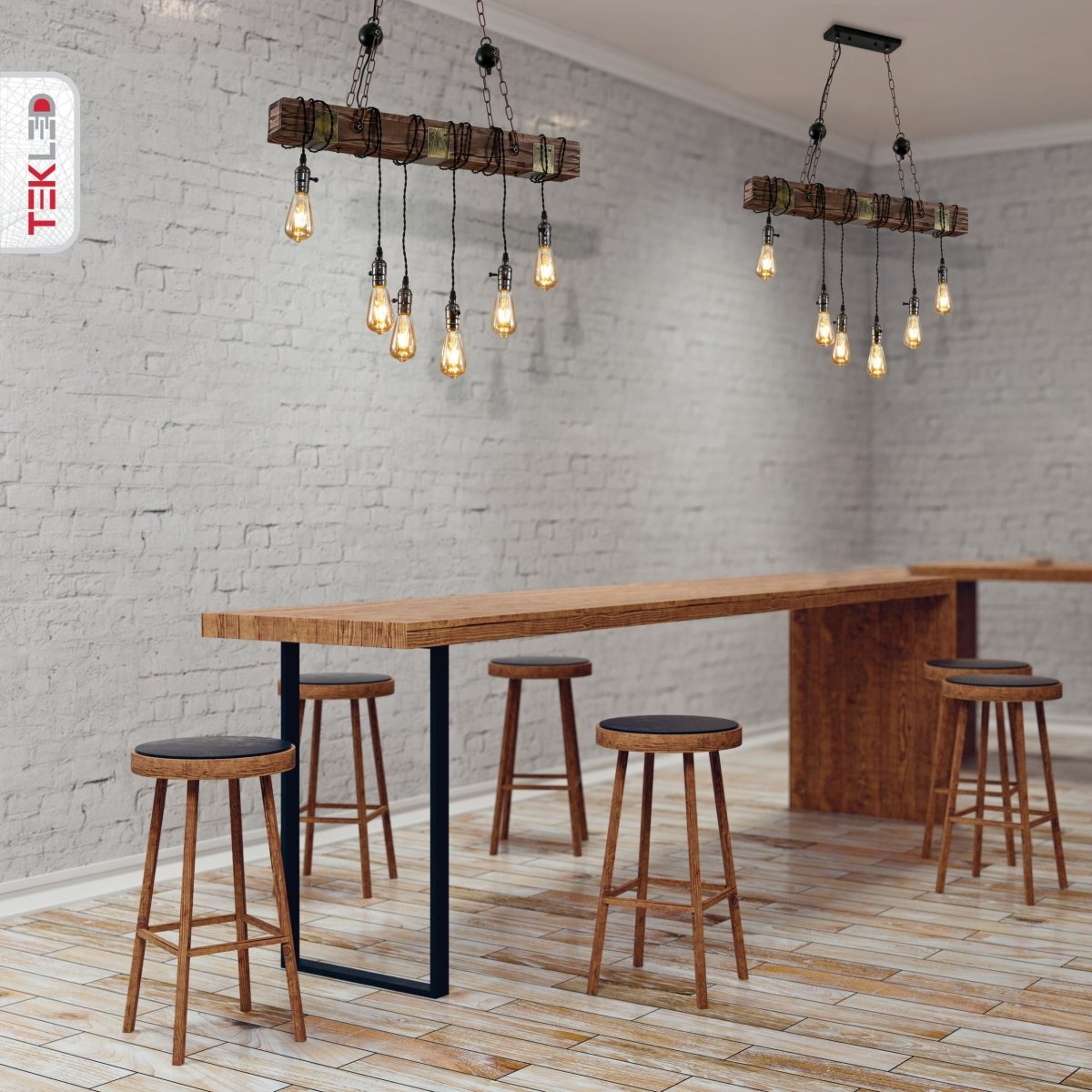 More interior usage of Timber Iron and Wood Island Chandelier 6xE27 | TEKLED 159-17856