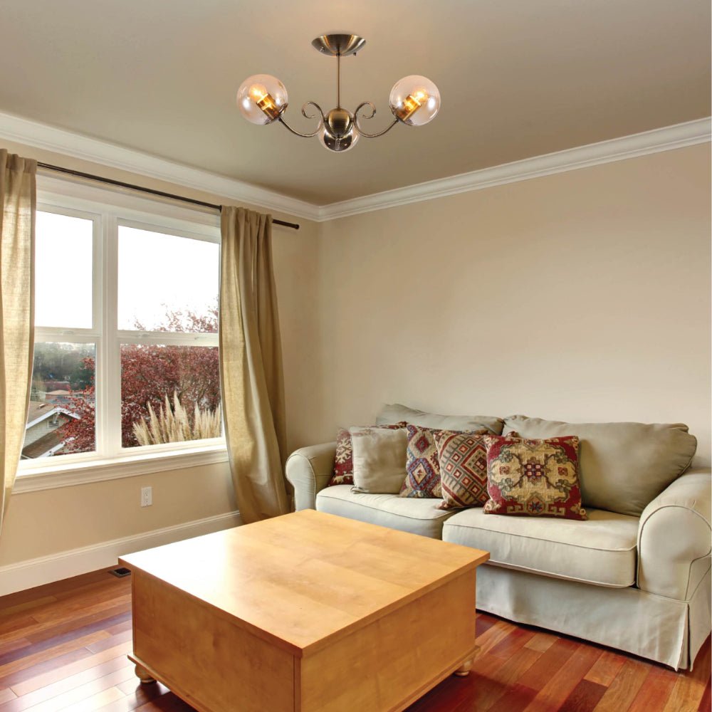 Indoor usage of Amber Globe Glass Antique Brass Metal Body Vintage Retro Crystal Ceiling Light with E27 Fittings | TEKLED 159-17772