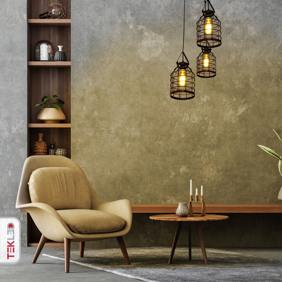 Indoor usage of Black Cage Metal Pendant Light with 3xE27 Fitting | TEKLED 156-19516