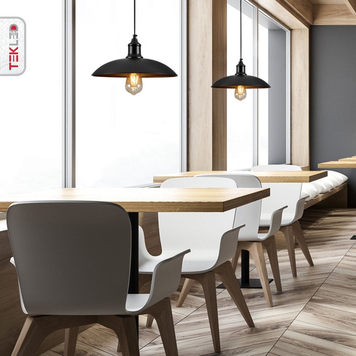 Indoor usage of Black Flat Dome Industrial Metal Ceiling Pendant Light with E27 Fitting | TEKLED 150-18354