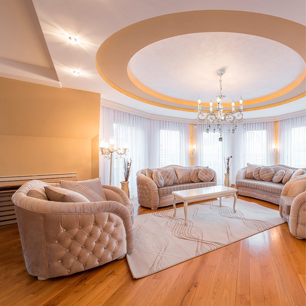 Indoor usage of Candle Waterfall Traditional Retro Vintage 5 Arm Chandelier Ceiling Light Crystal Gold Aged Cream 5xE14 | TEKLED 159-17824