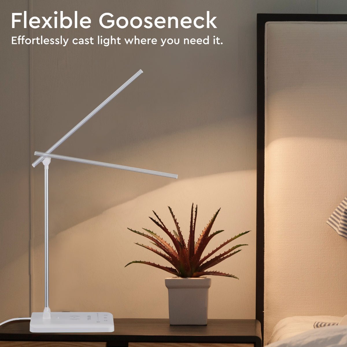 Indoor usage of Dingo Silver Desk Light Dimmable and Colour Modes with Wireless Phone Charger | TEKLED 130-03612