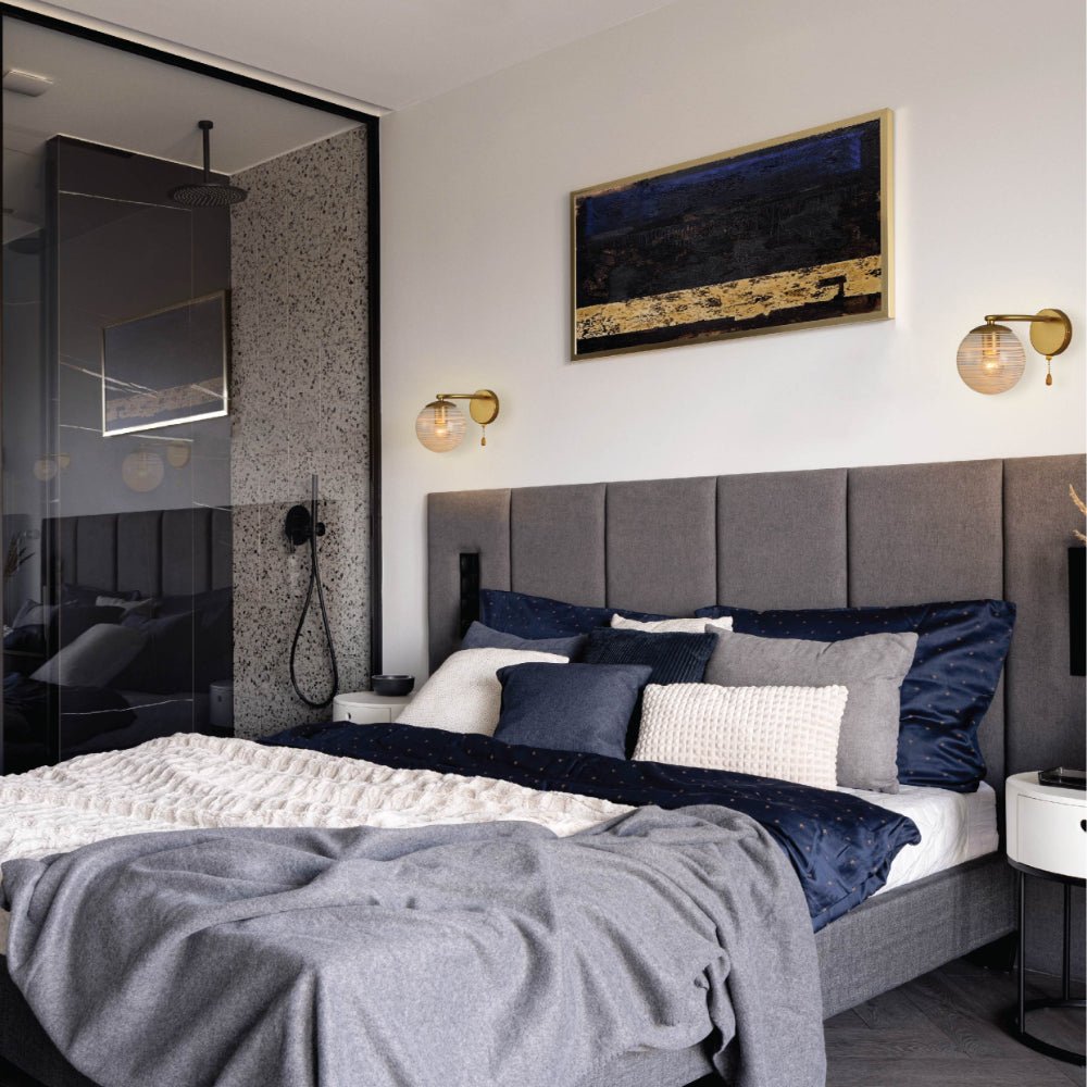 Interior application of Amber Globe Glass Gold Metal Ellipse Vintage Retro Wall Light with Pull Down Switch E27 Fitting | TEKLED 151-19788