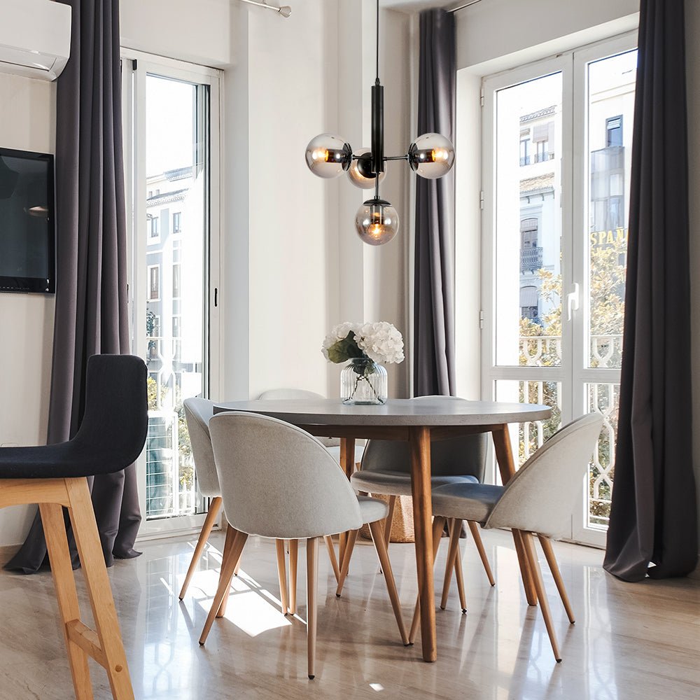 Interior application of Atom Model Smoky Globe Glass Black Metal Body Chandelier Ceiling Pendant Light with 4xE27 | TEKLED 159-17408