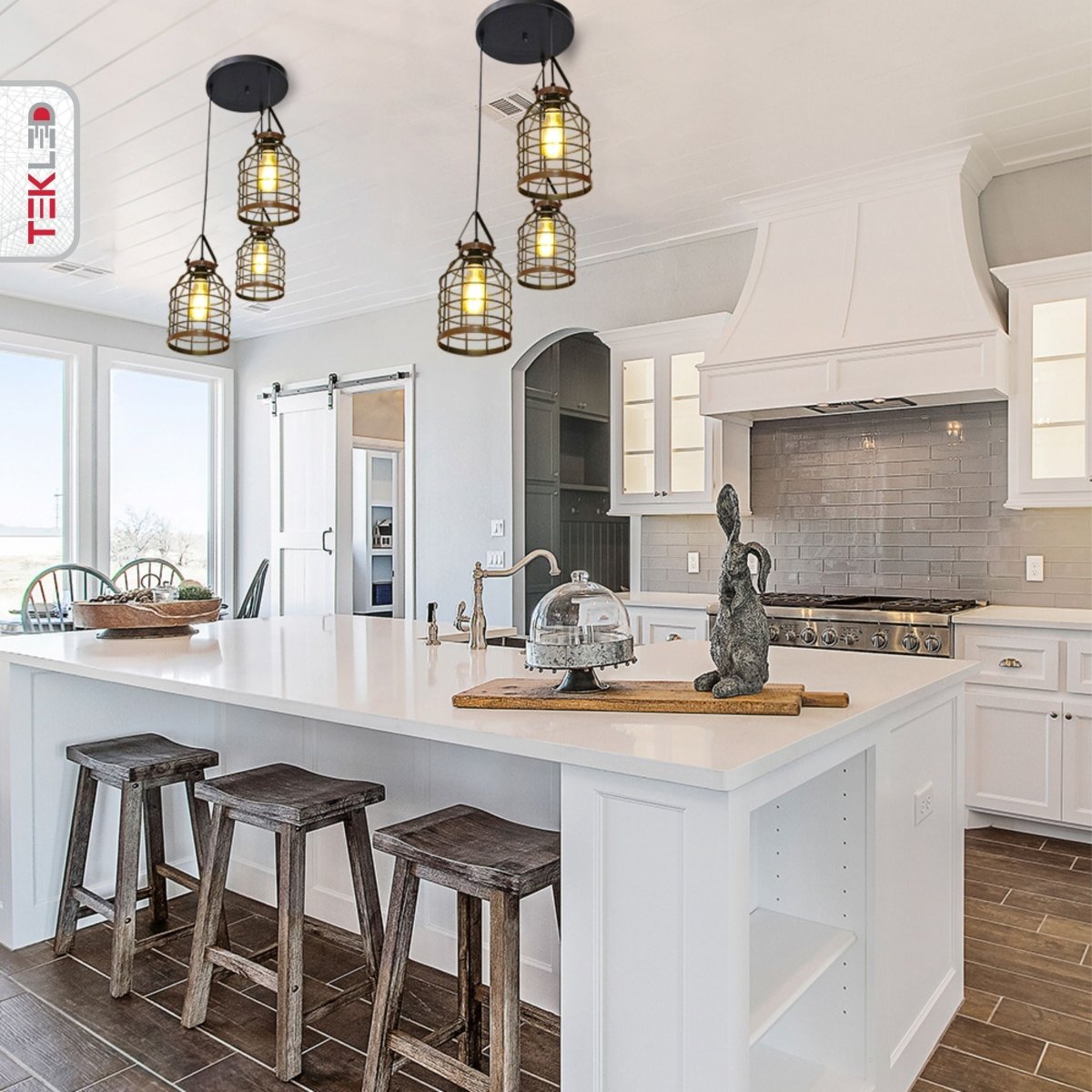 Interior application of Black Cage Metal Pendant Light with 3xE27 Fitting | TEKLED 156-19516