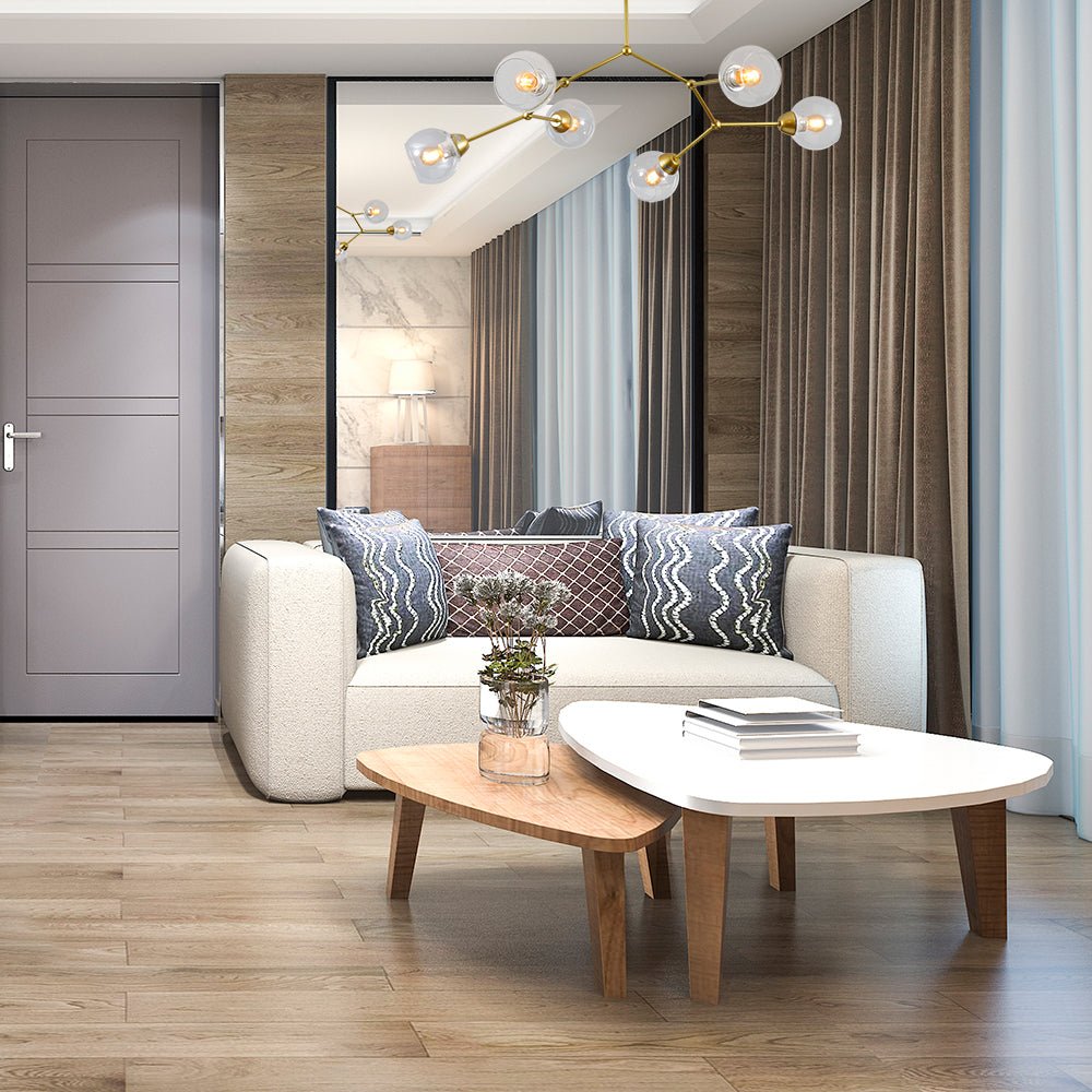 Interior application of Clear Glass Gold Wishbone Branch Twig Semi Flush Modern Sputnik Ceiling Light with 6xE27 Fitting | TEKLED 159-17808