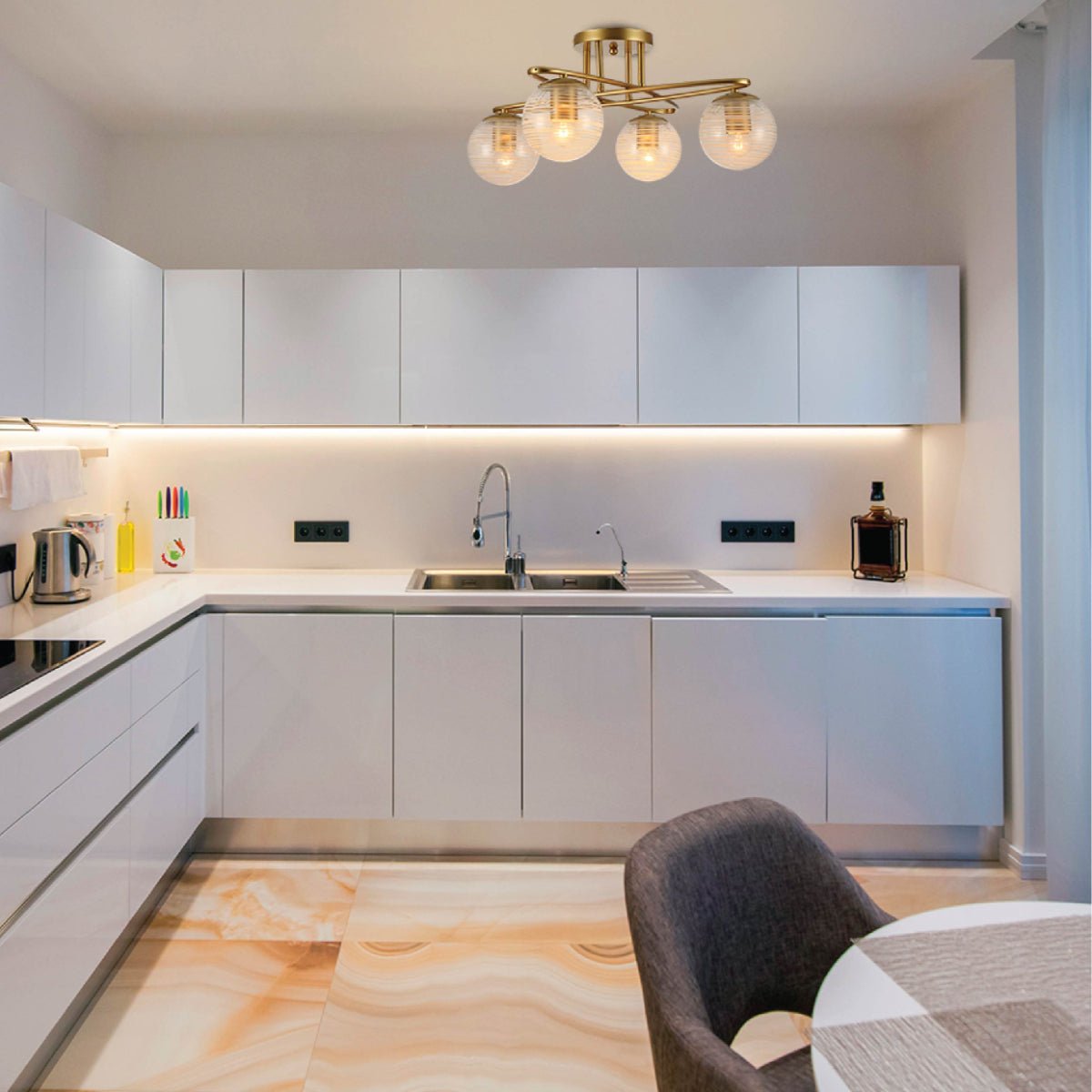 Interior application of Gold Ellipse Metal Textured Globe Glass Modern Ceiling Light with E27 Fittings | TEKLED 159-17672