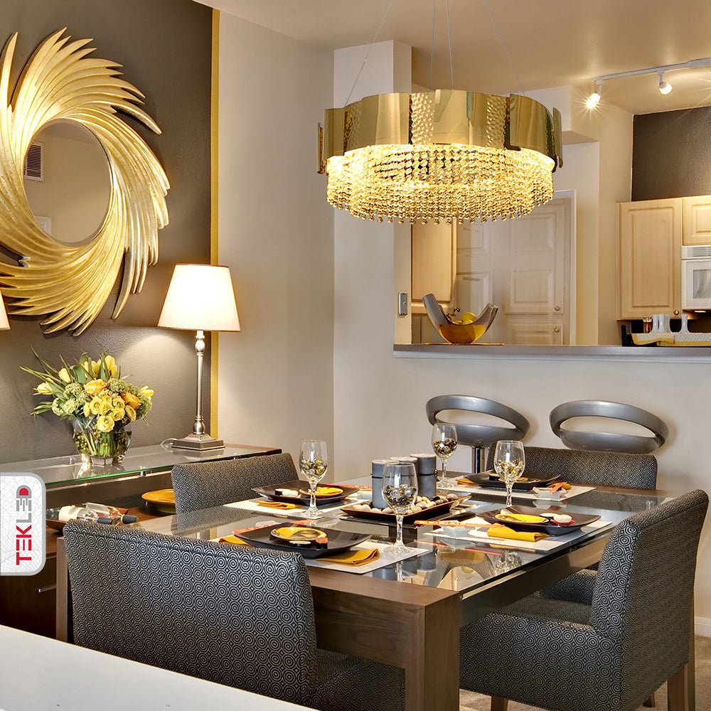 Interior application of Octagon Crystal Gold Metal Chandelier D600 with 8xE14 Fitting | TEKLED 156-19576