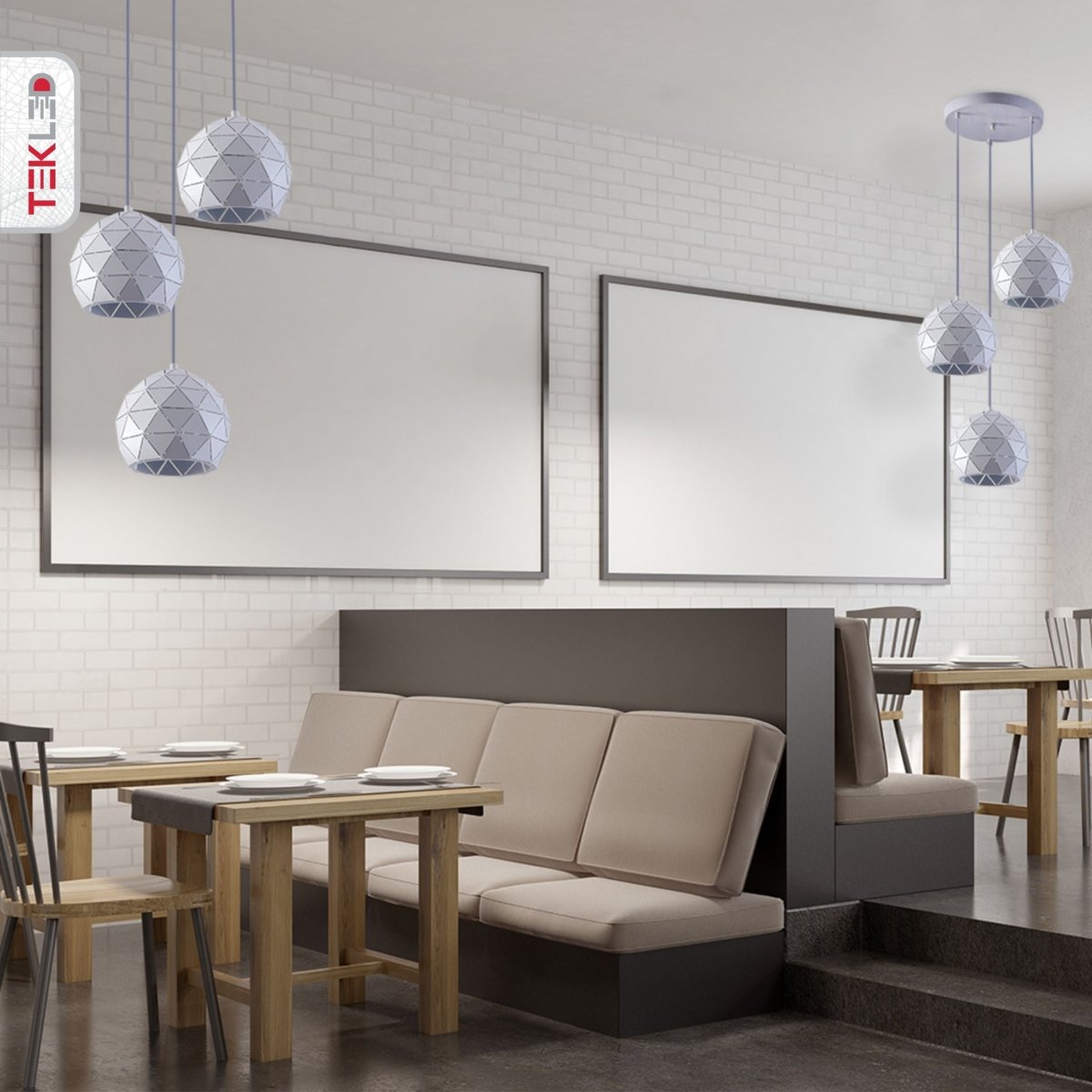 Interior application of White Metal Laser Cut Globe Pendant Light with 3xE27 Fitting | TEKLED 150-18258