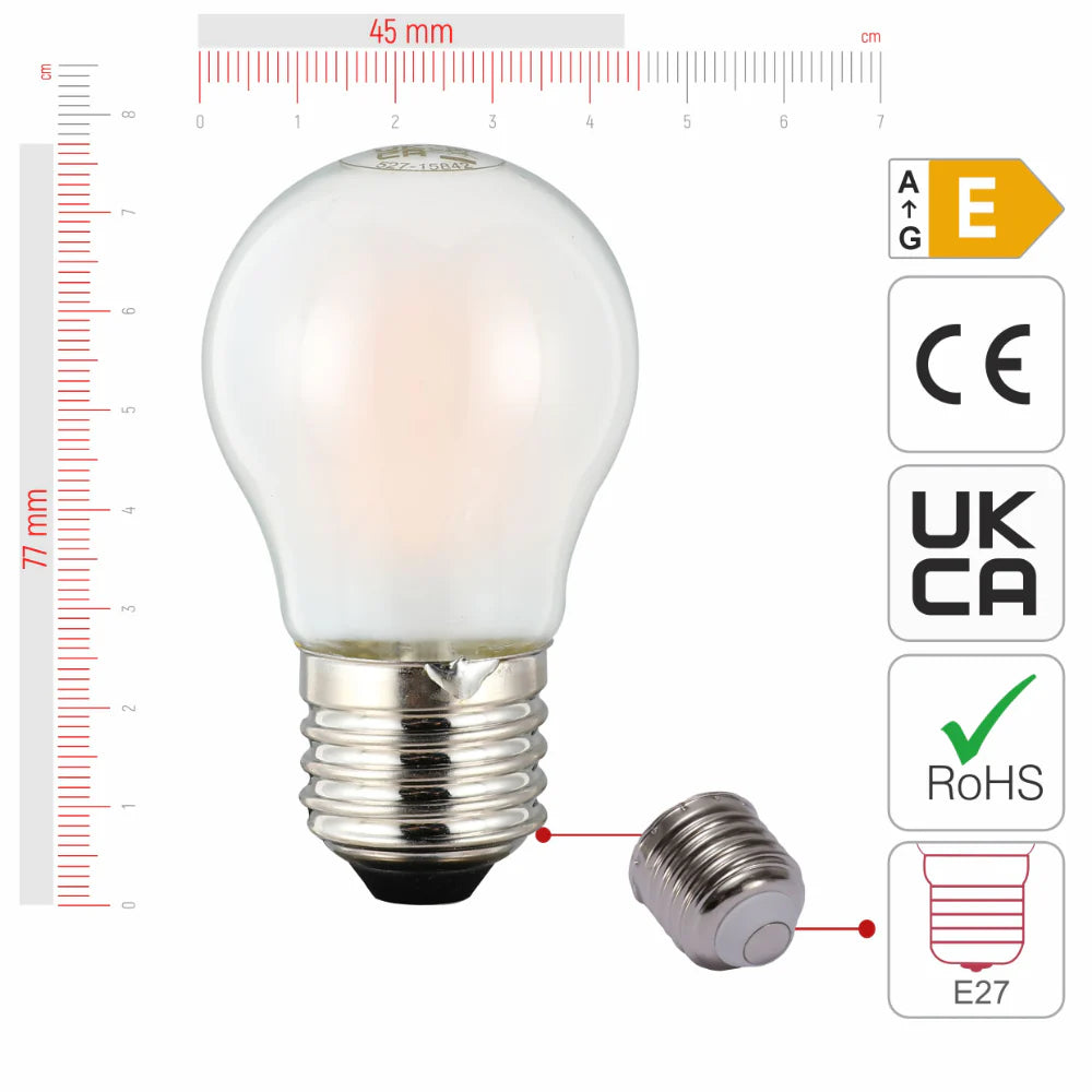 Size of Pack of 4 Dimmable Golf Ball E27 4W 2700K Frosted Glass LED Bulbs